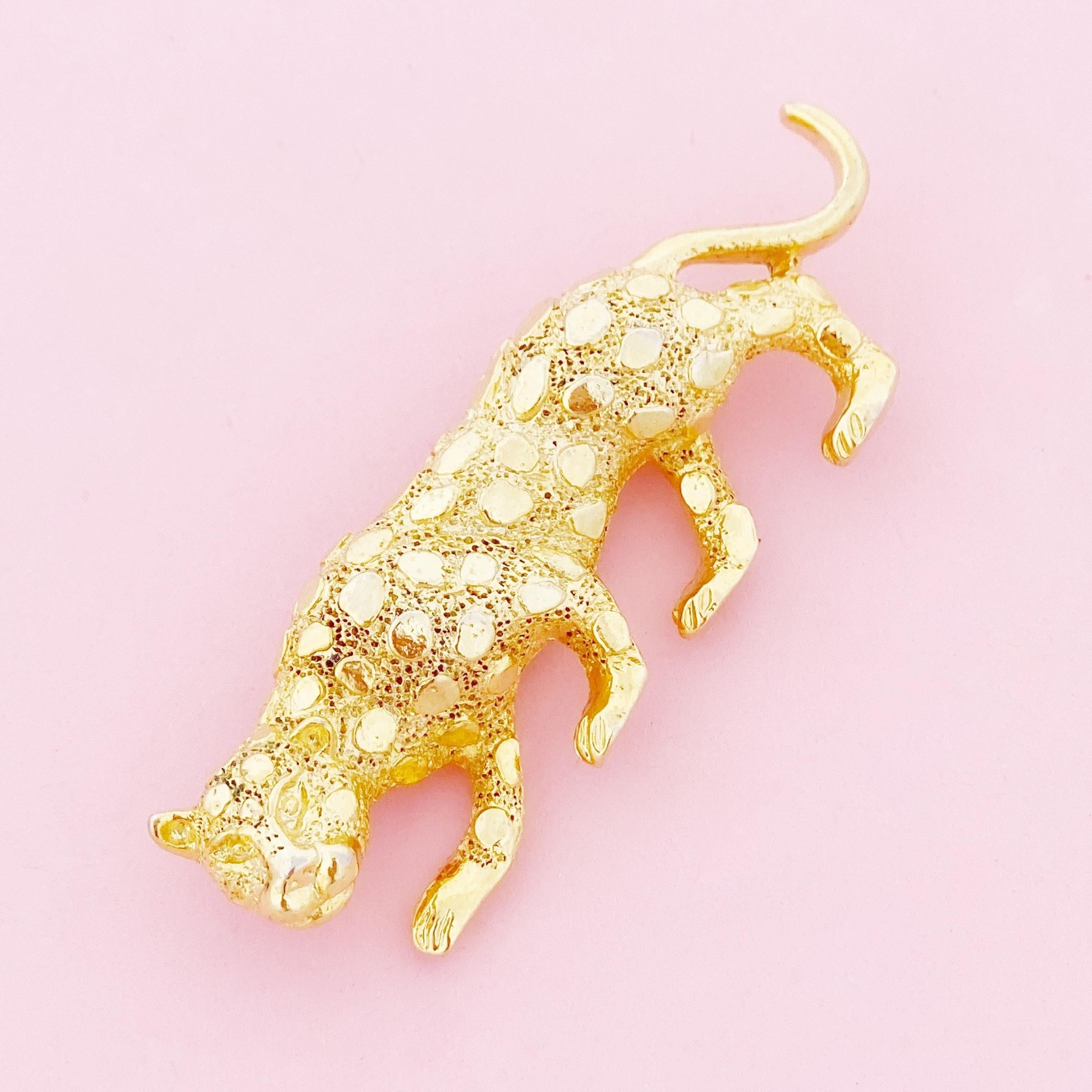 Modern Gilded Leopard Figural Brooch By Gerry's, 1980s For Sale