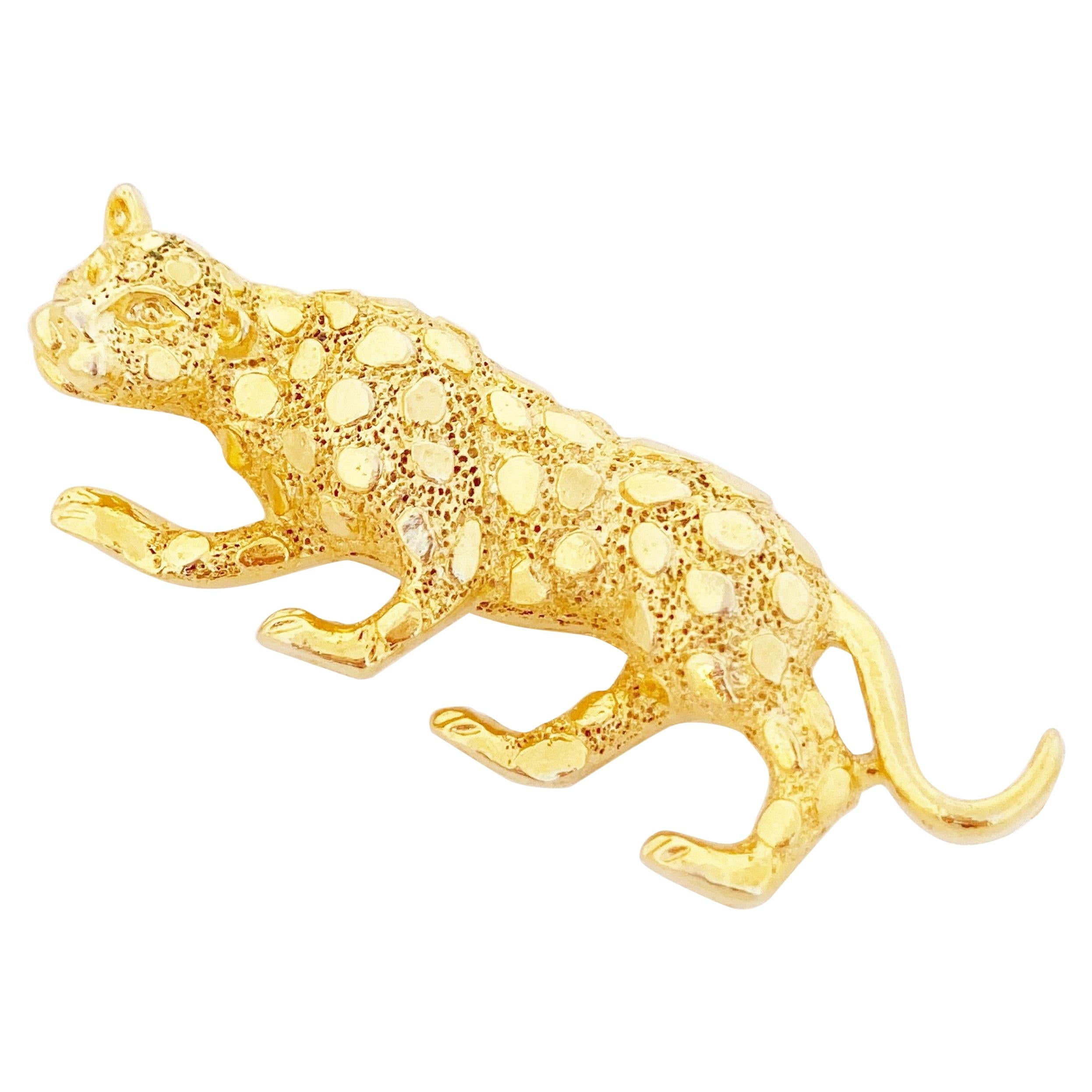 Gilded Leopard Figural Brooch By Gerry's, 1980s For Sale