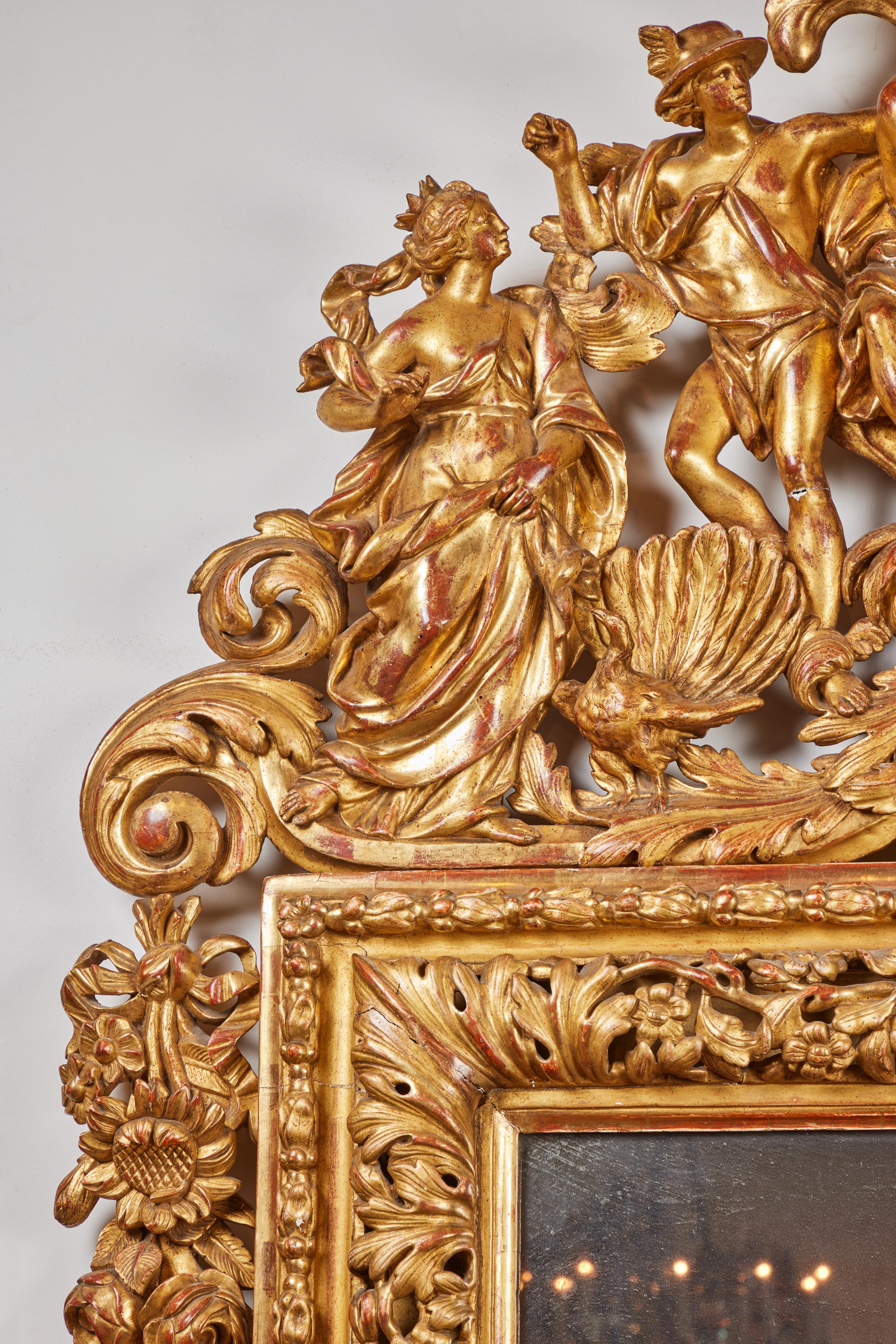Baroque Gilded Louis XIV Style Mirror For Sale