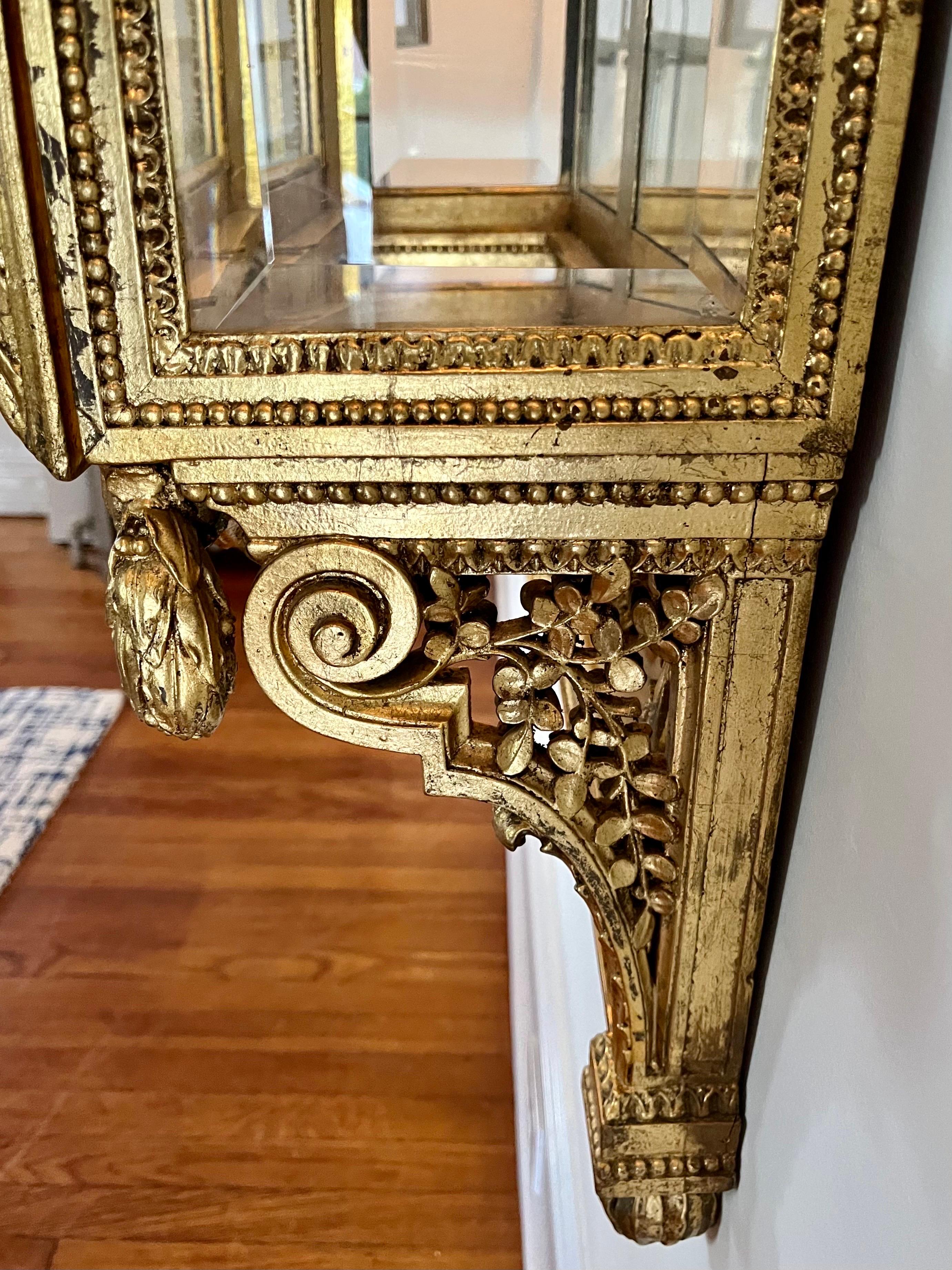 Gilded Louis XVI Hanging Wall Vitrine For Sale 5