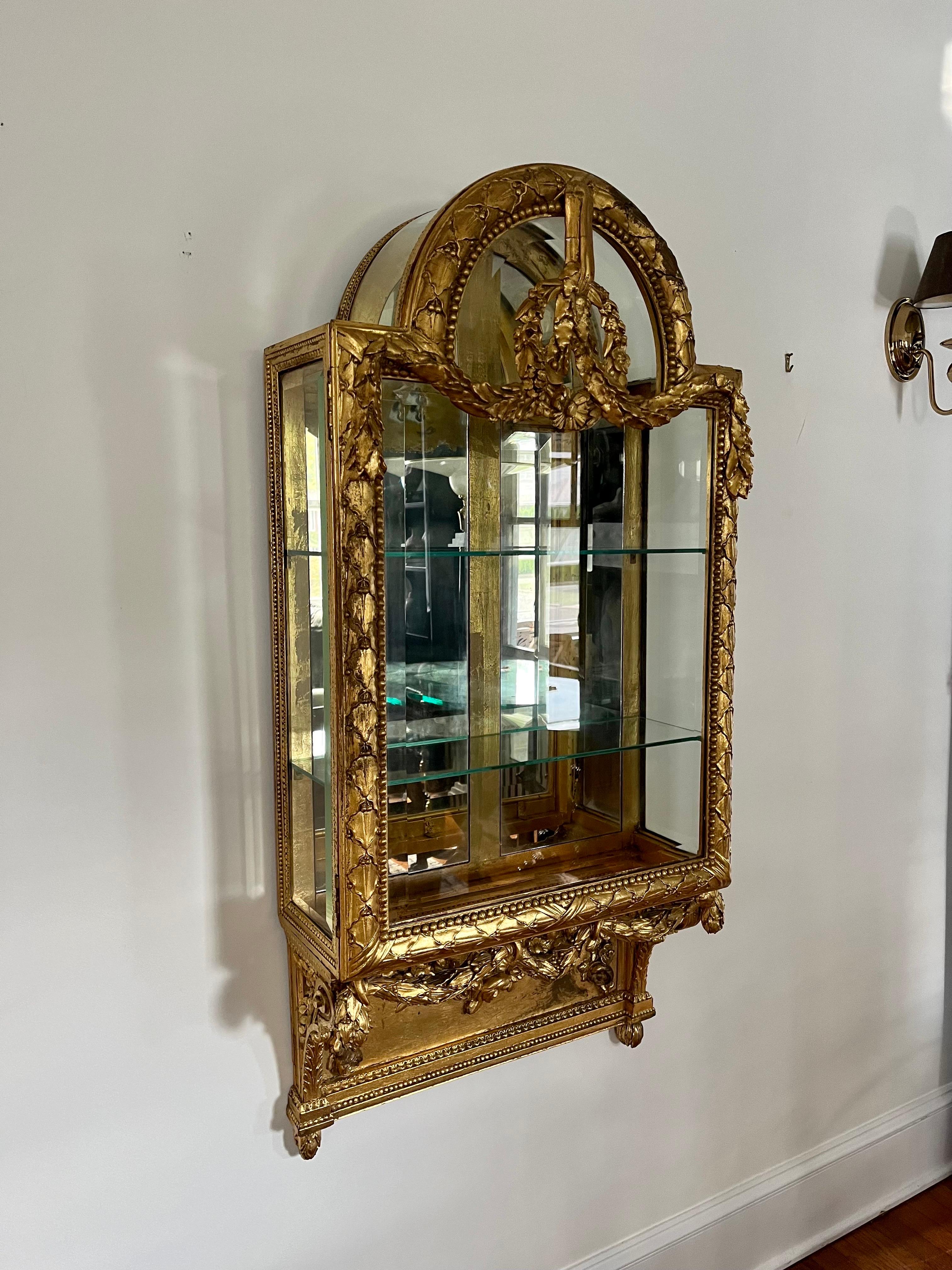 Louis XIV Gilded Louis XVI Hanging Wall Vitrine For Sale