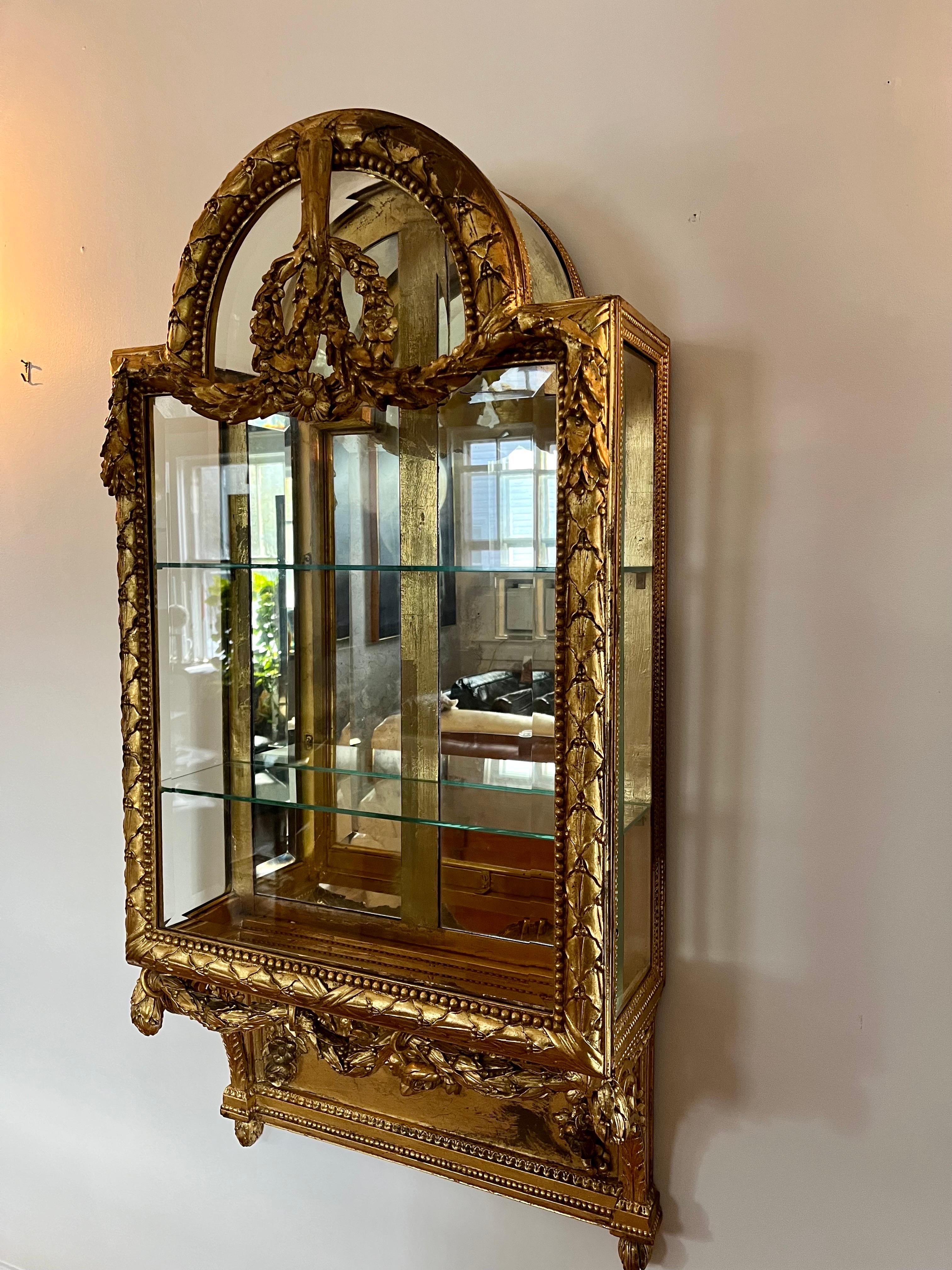 Unknown Gilded Louis XVI Hanging Wall Vitrine For Sale