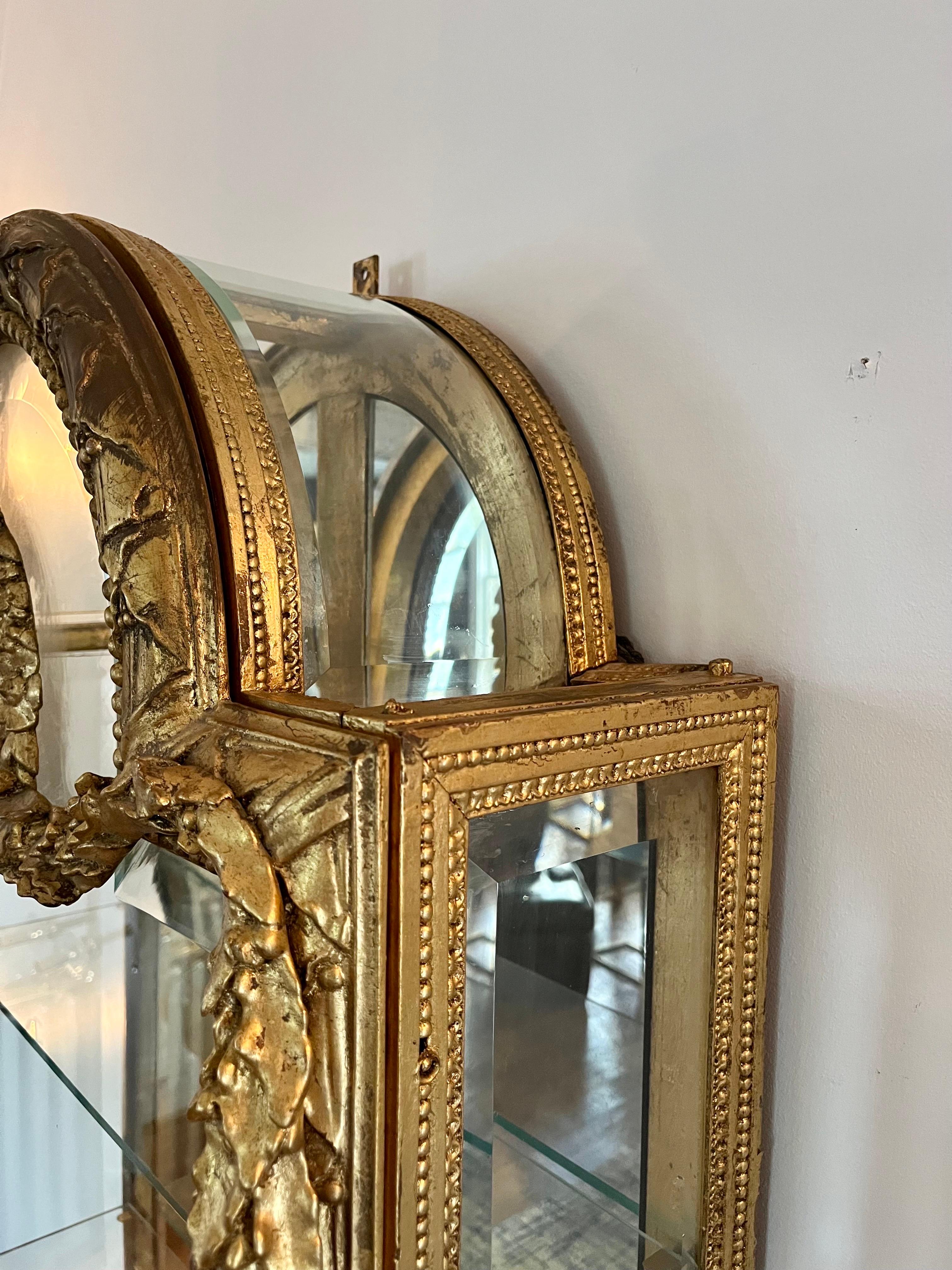 20th Century Gilded Louis XVI Hanging Wall Vitrine For Sale