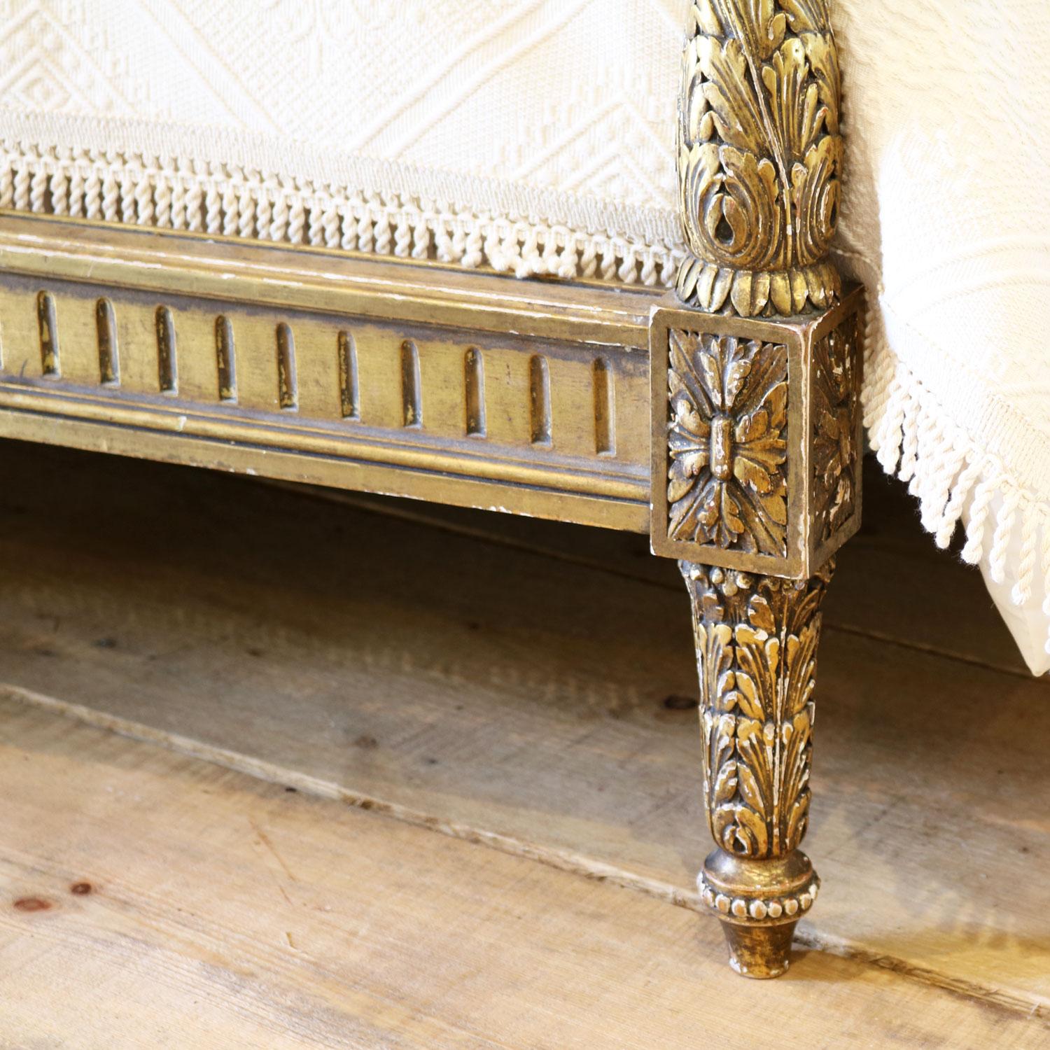 French Gilded Louis XVI Matching Pair of Twin Single Caned Rattan Beds, WPS37