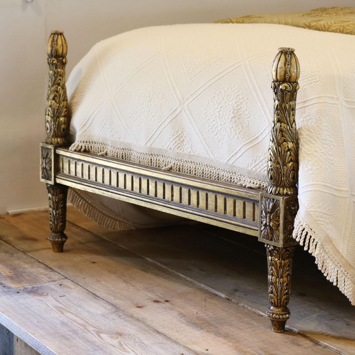 20th Century Gilded Louis XVI Matching Pair of Twin Single Caned Rattan Beds, WPS37