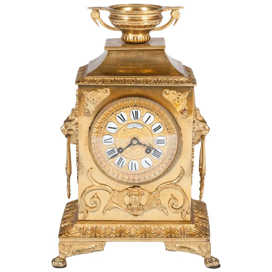 Gilded Mantle Clock by Levassort of Paris For Sale