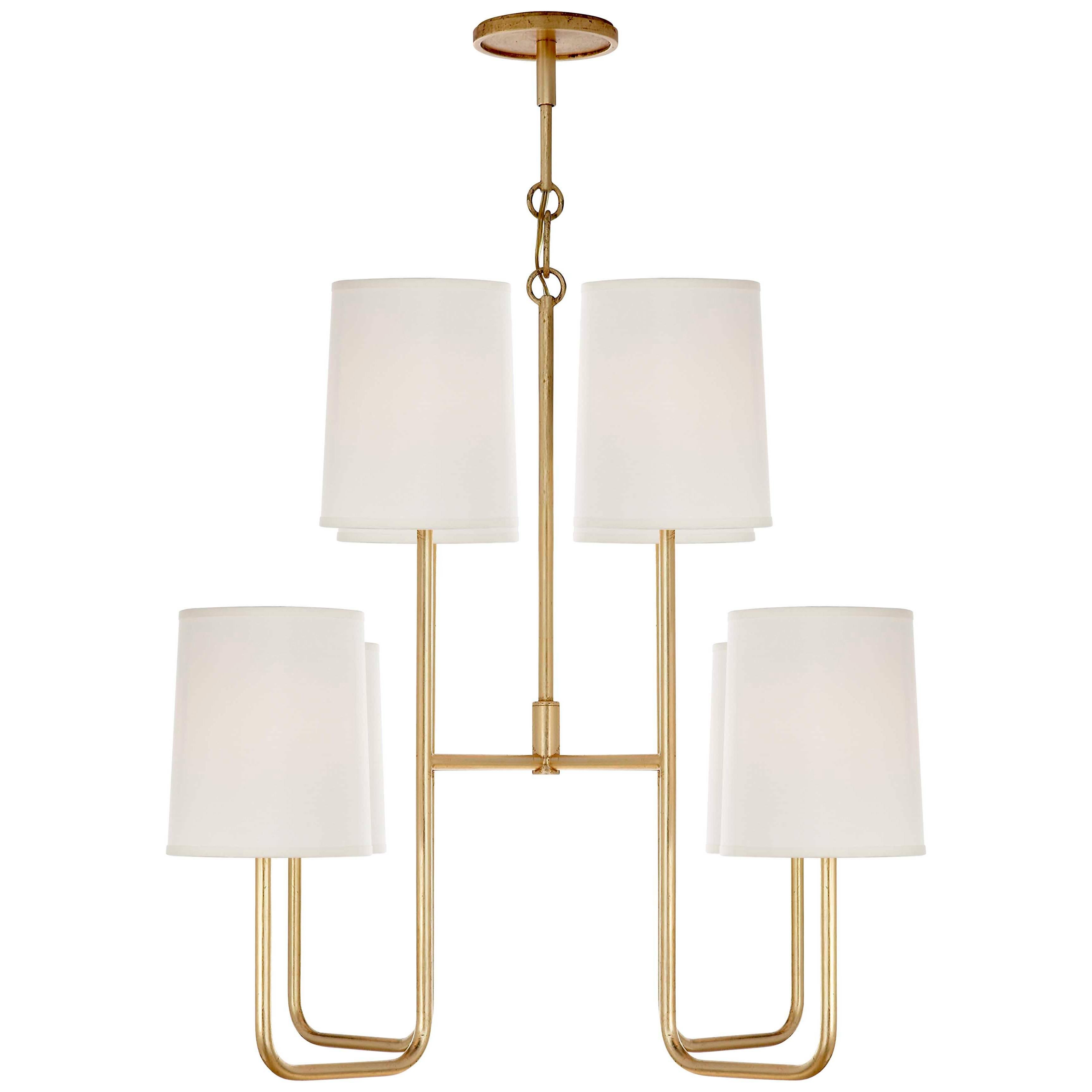 Gilded Medium Chandelier with Silk Shades For Sale