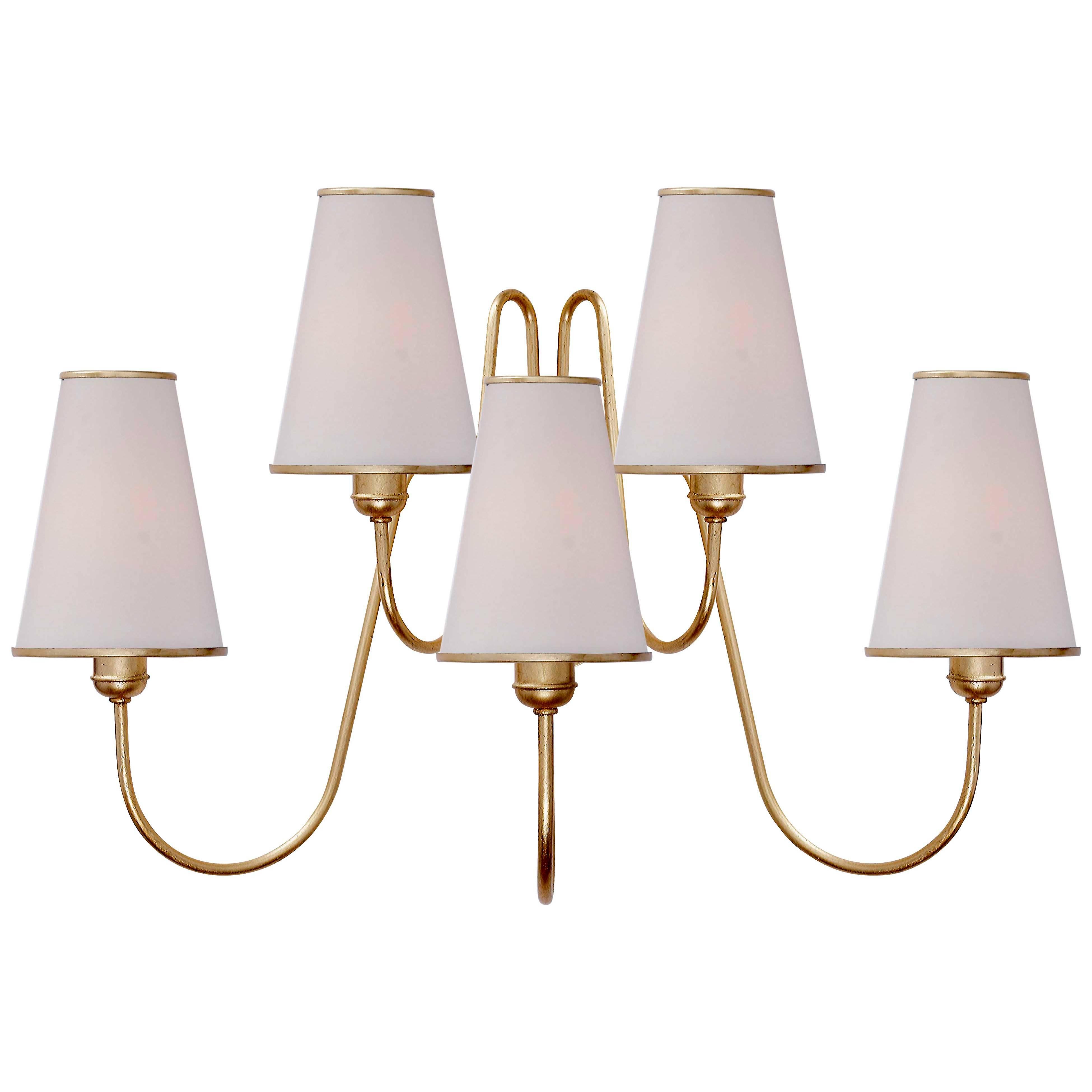 Gilded Medium Wall Sconce with Linen Shades For Sale