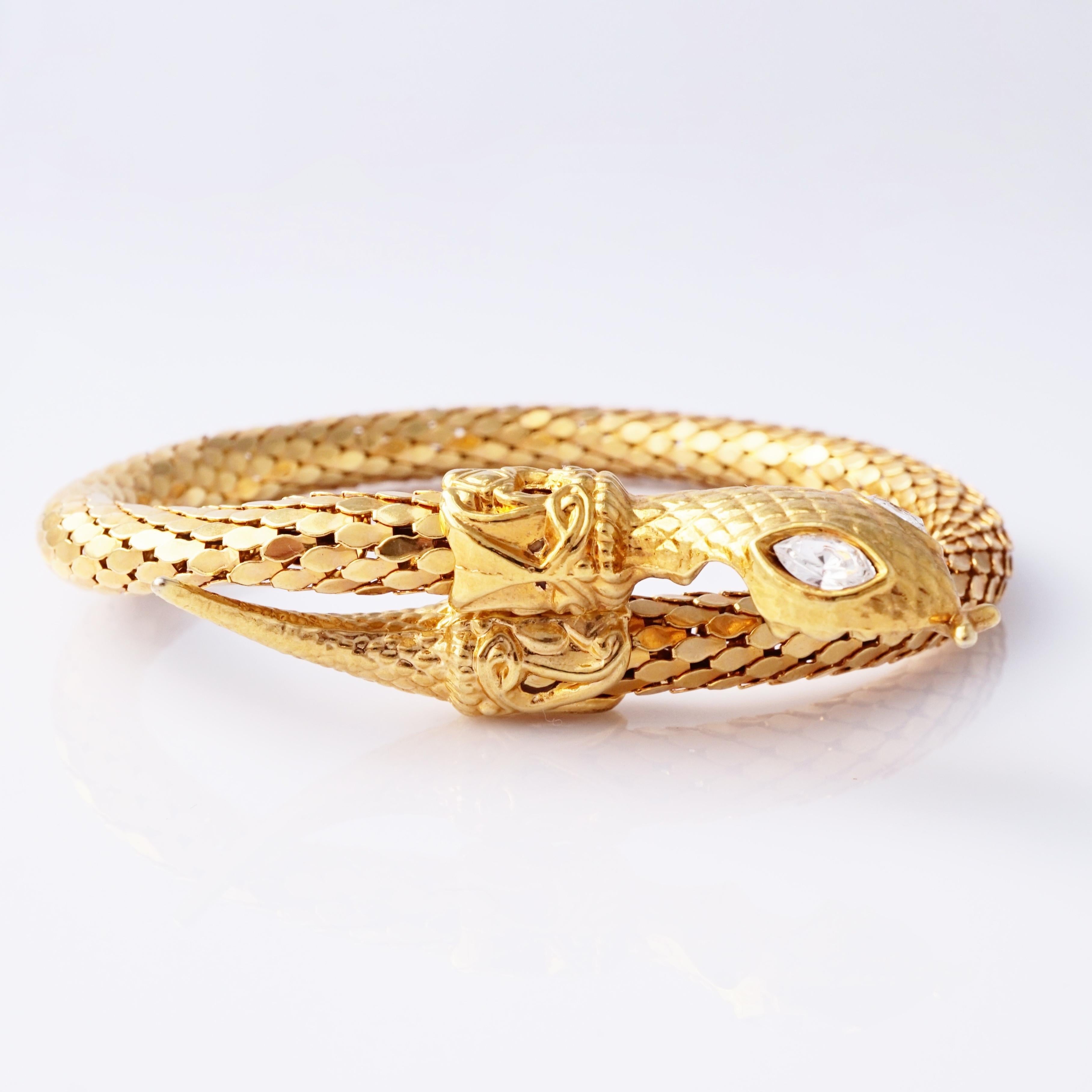 Gilded Mesh Snake Wrap Bangle Bracelet By DL Auld Co, 1970s In Good Condition In McKinney, TX