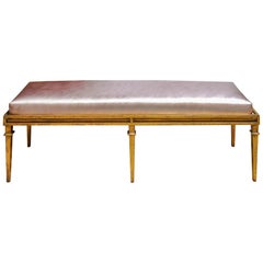 Gilded Metal and Leather Bench