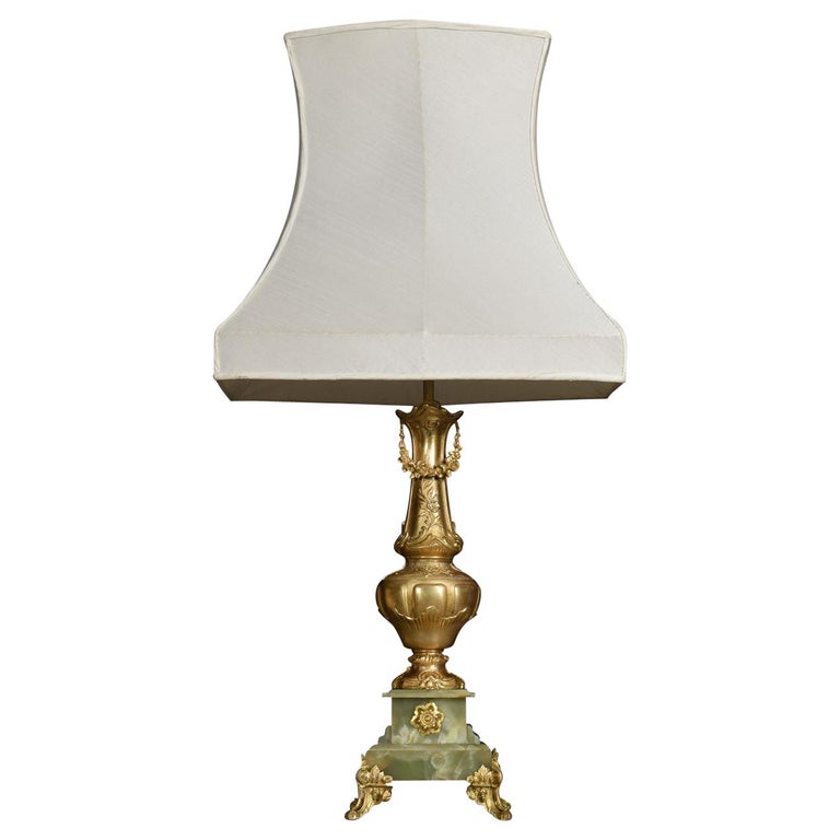 Gilded Metal and Onyx Table Lamp