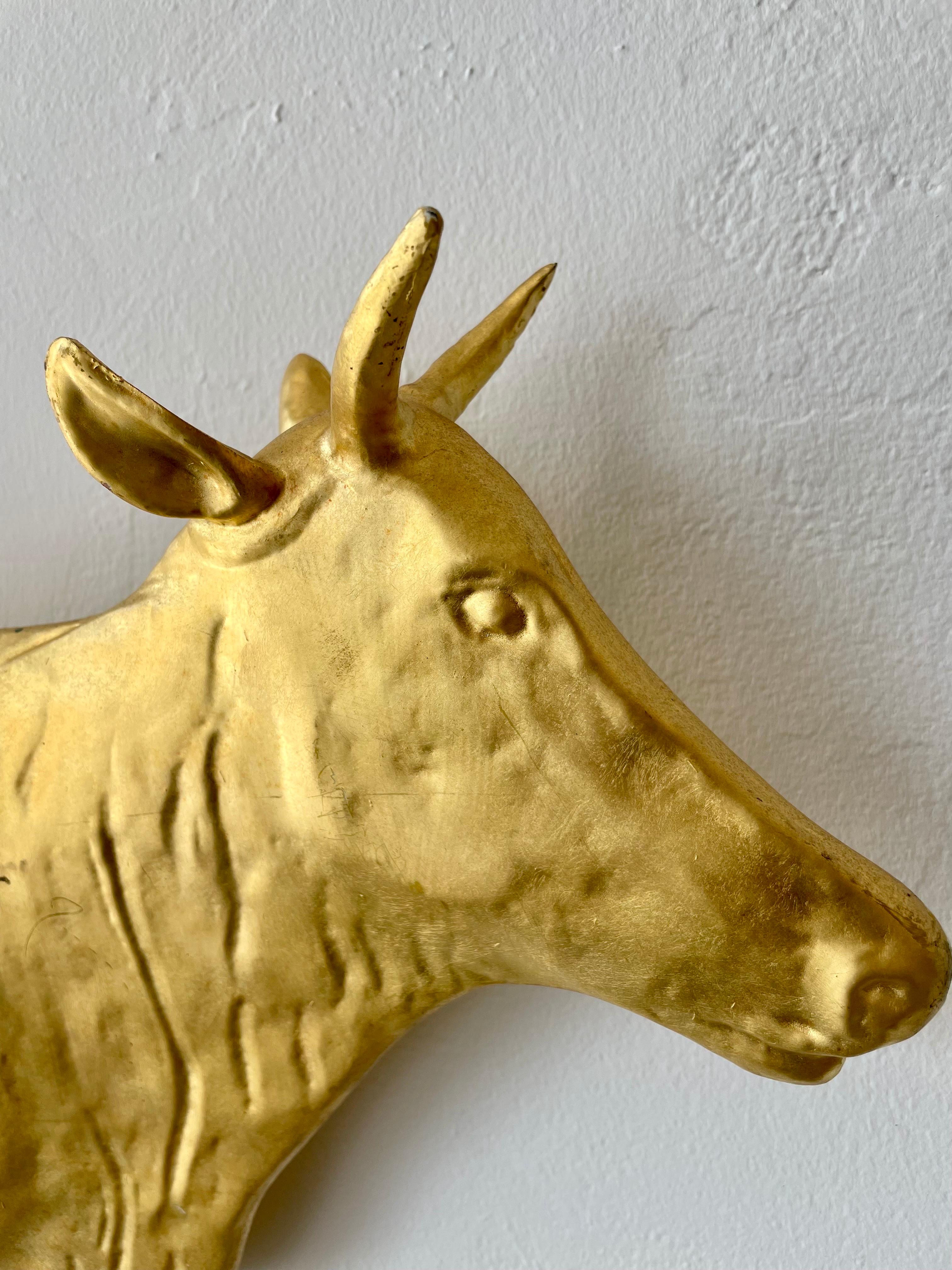 Gilt Gilded Metal Cow Wall Sculpture