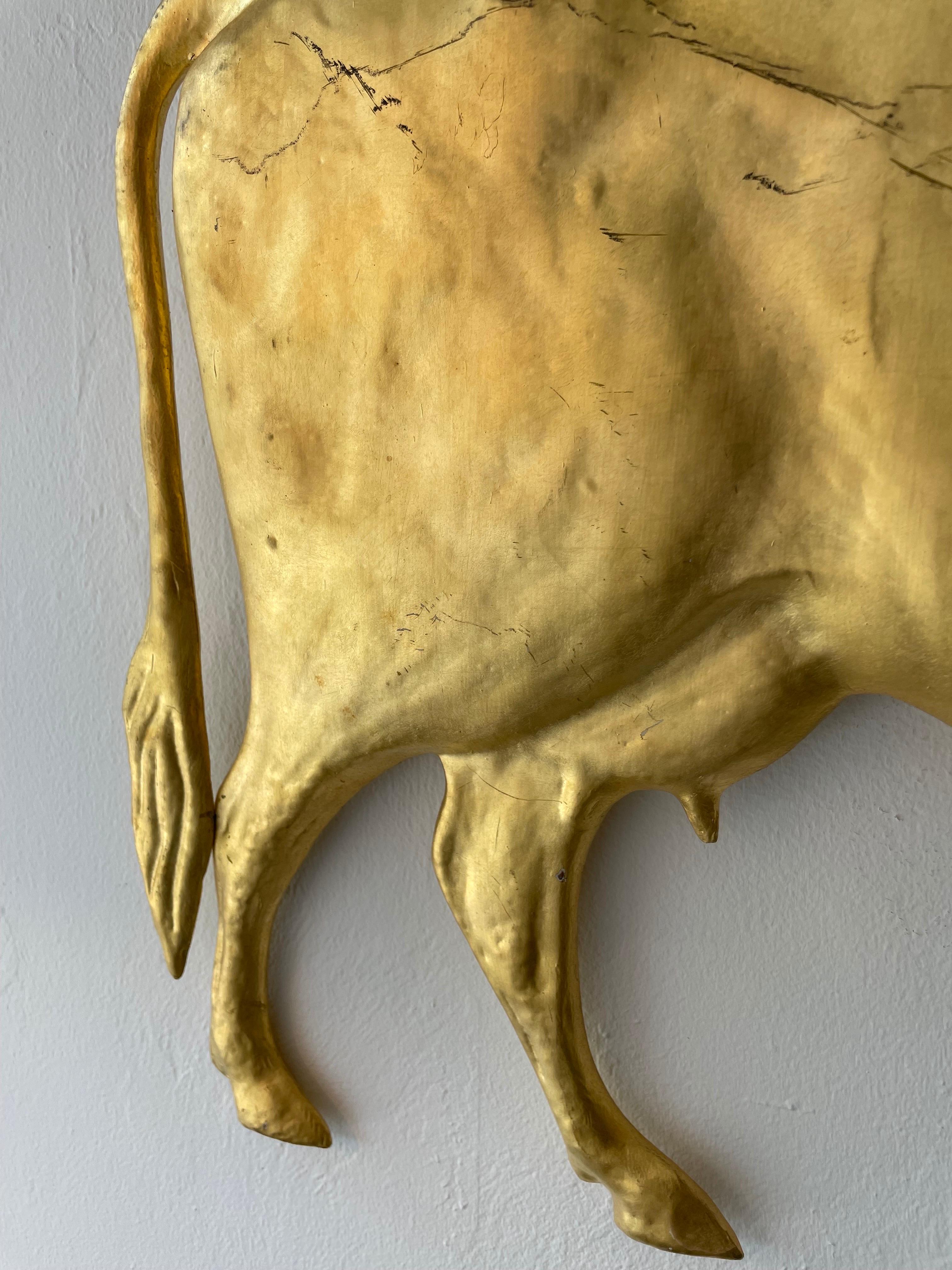 Gilded Metal Cow Wall Sculpture In Good Condition In East Hampton, NY
