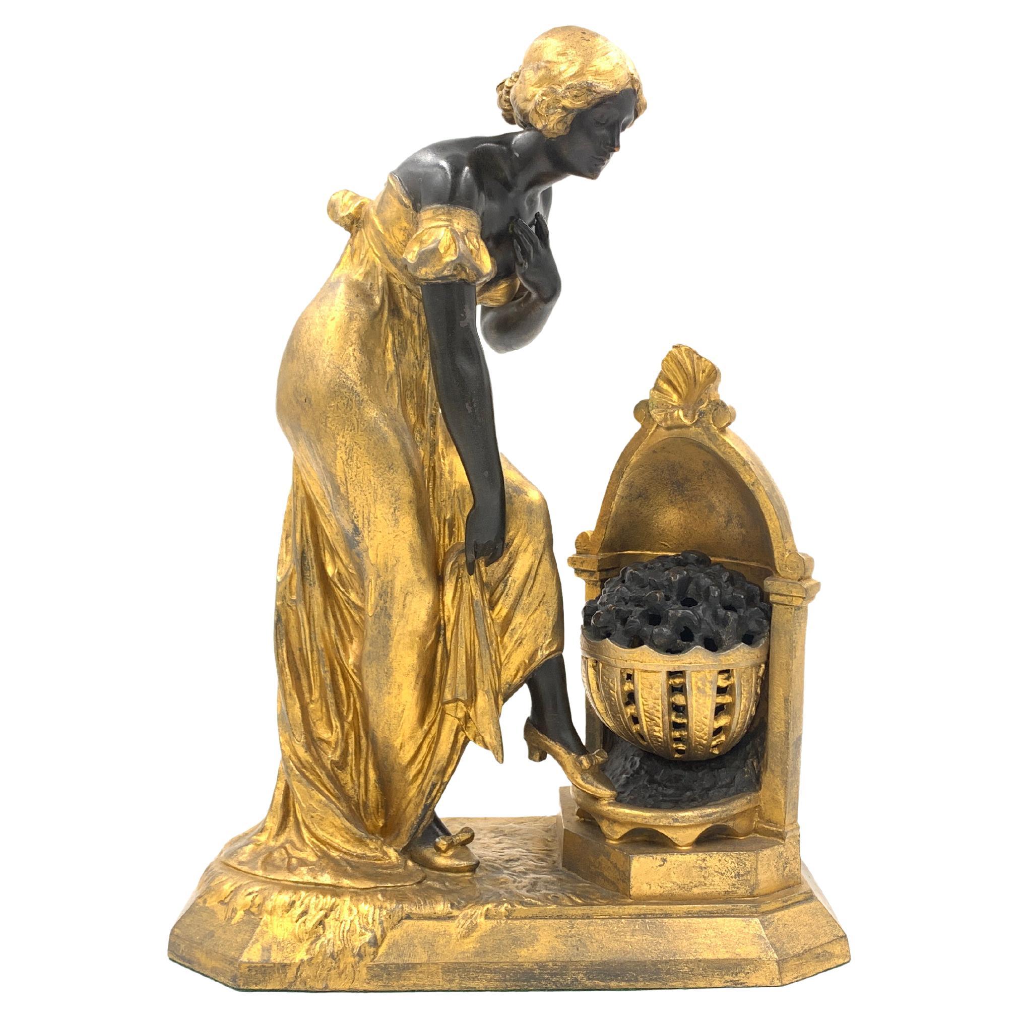 Ranieri Signed Antique French Cast Metal Figural Table Lamp For Sale at