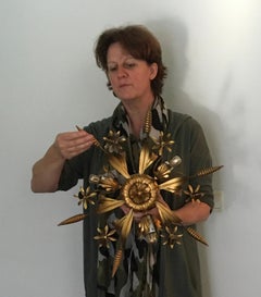 Gilded Metal Flower and Corn Flush Mount