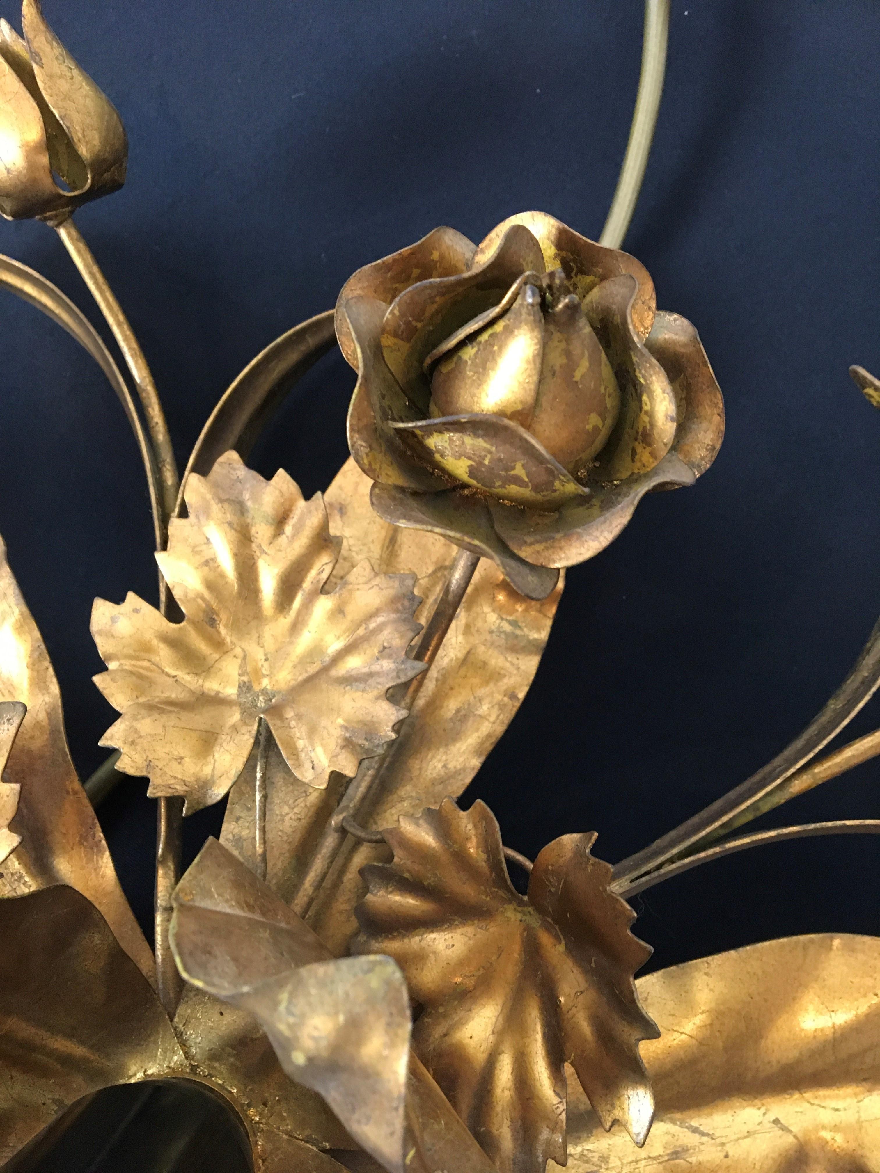 Monture affleurante en métal doré avec fleurs, Floral Lights en vente 4