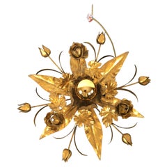 Gilded Metal Flower Flush Mount, Floral Lighting, 2 Pieces Available