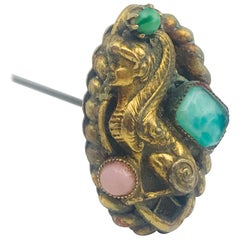 Gilded Metal, Hair Pin Egyptian Sphinx, Art Nouveau, circa 1880