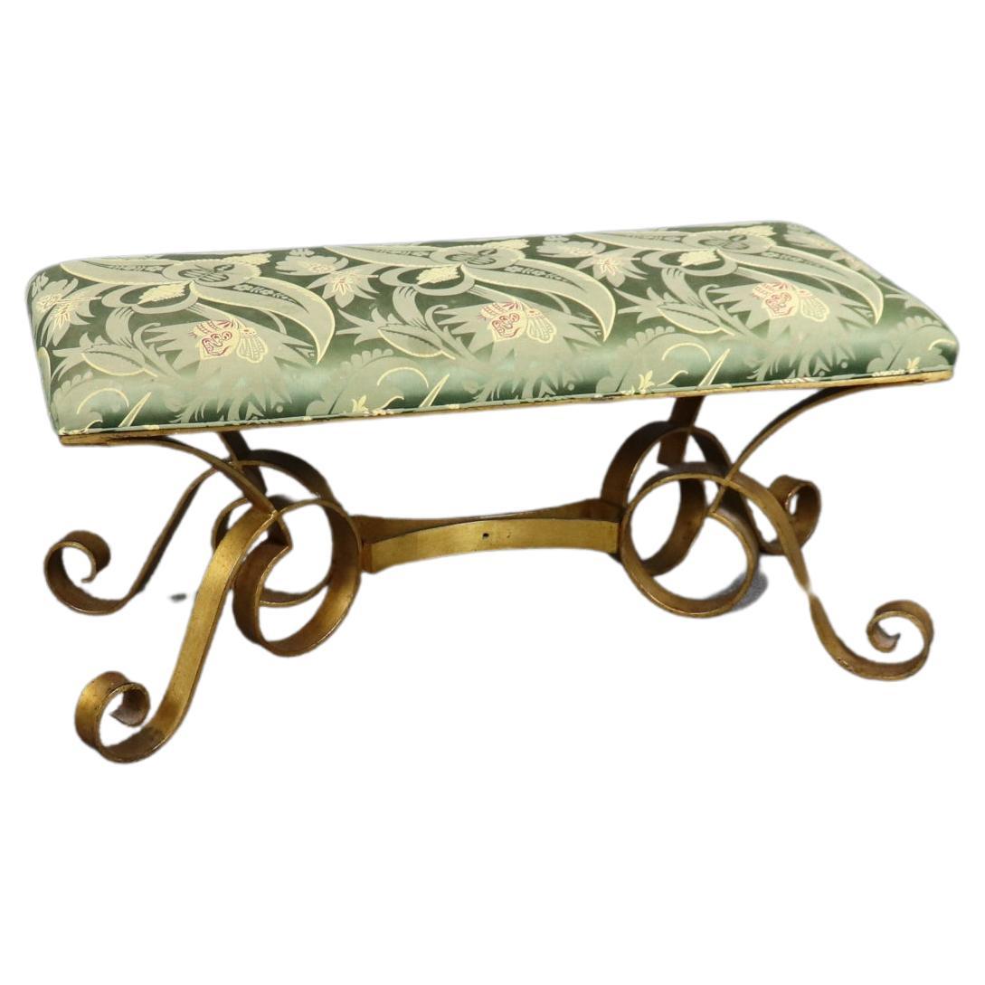Gilded Metal Italian Regency Wrought Iron Bench Foot Stool Circa 1950