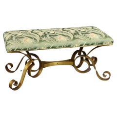 Gilded Metal Italian Regency Wrought Iron Bench Foot Stool Circa 1950