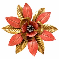 Gilded Metal Leafs Tole Hollywood Regency Flush Mount Wall Light, Koegl Leuchten