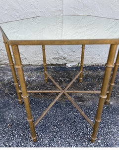 Gilded Octagonal Drinks Table with Faux Bamboo and Mirrored Top, 1950s