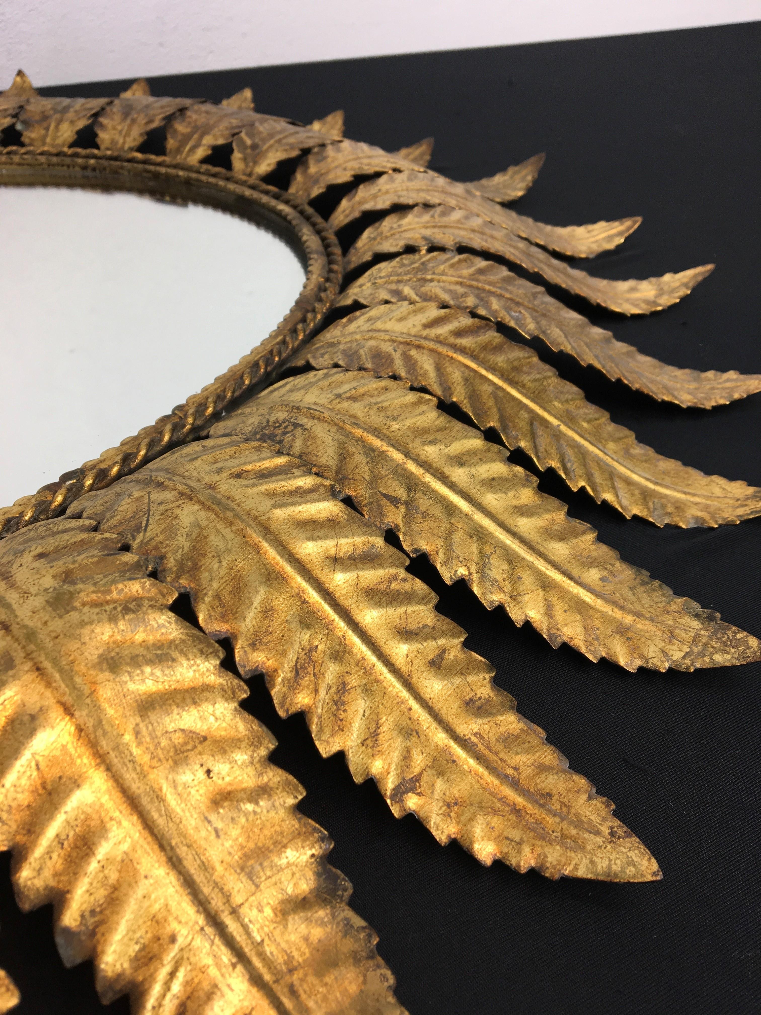 Gilded Metal Oval Mirror with Leaves, Spain 4