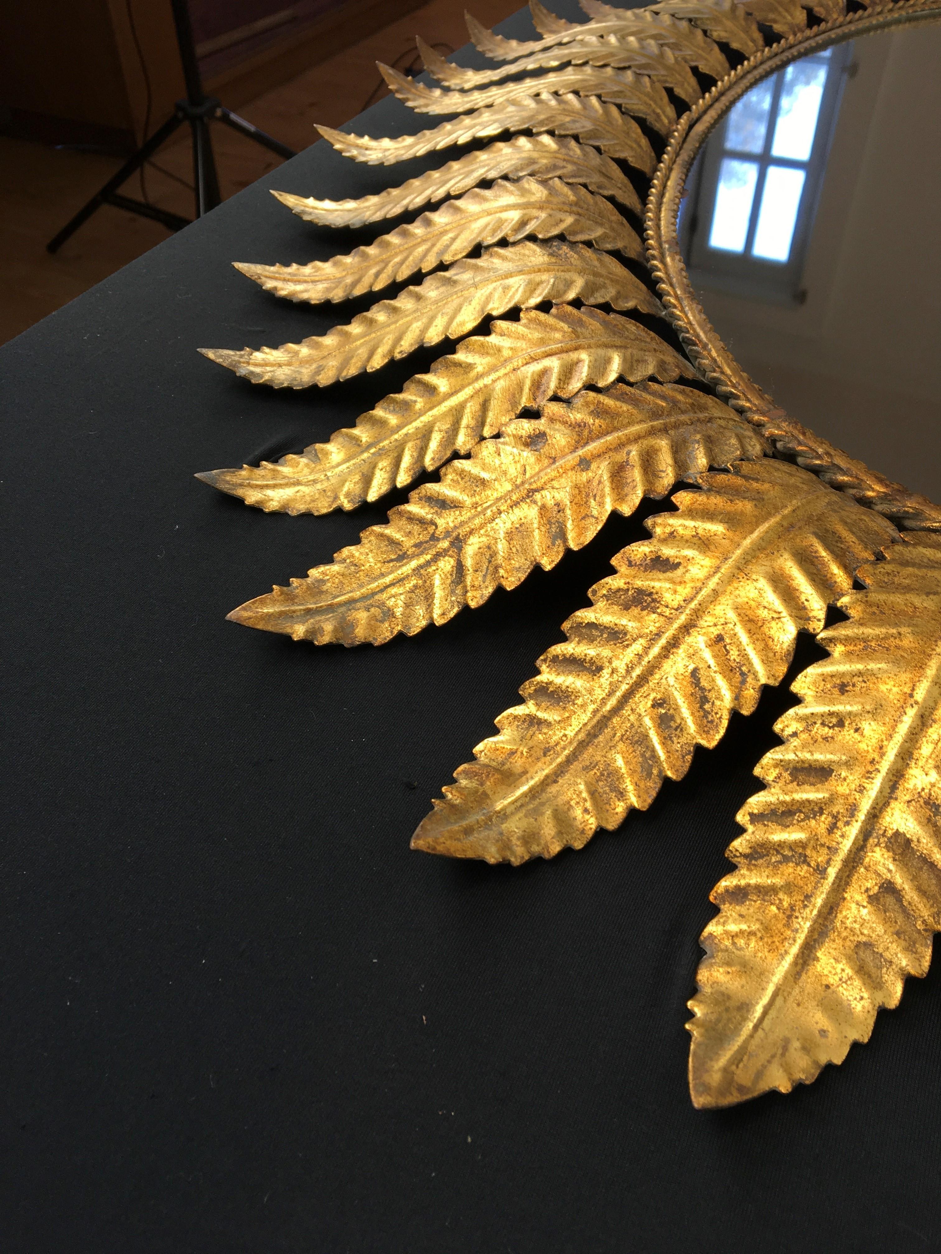 Gilded Metal Oval Mirror with Leaves, Spain 5