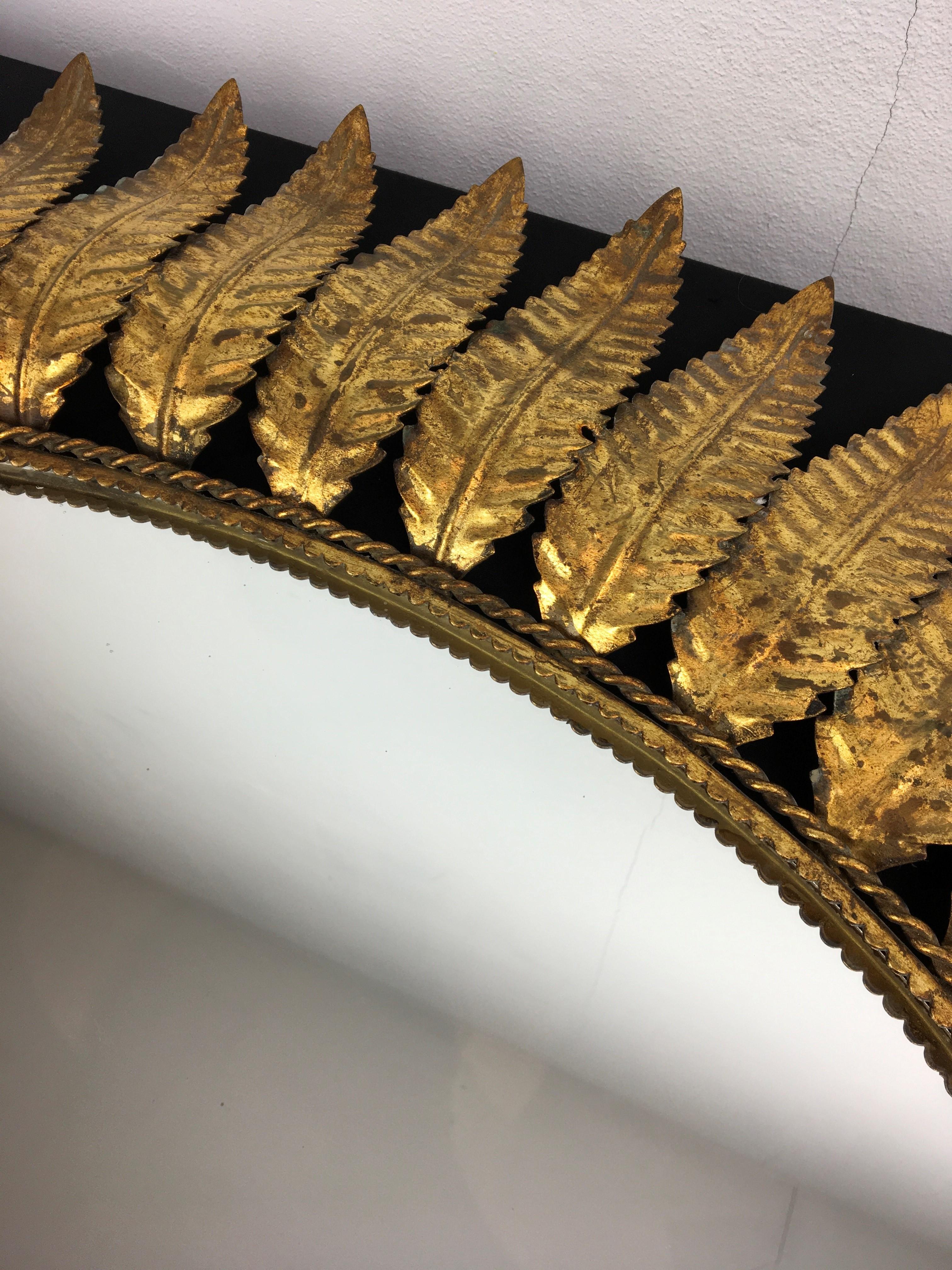 Gilded Metal Oval Mirror with Leaves, Spain 6