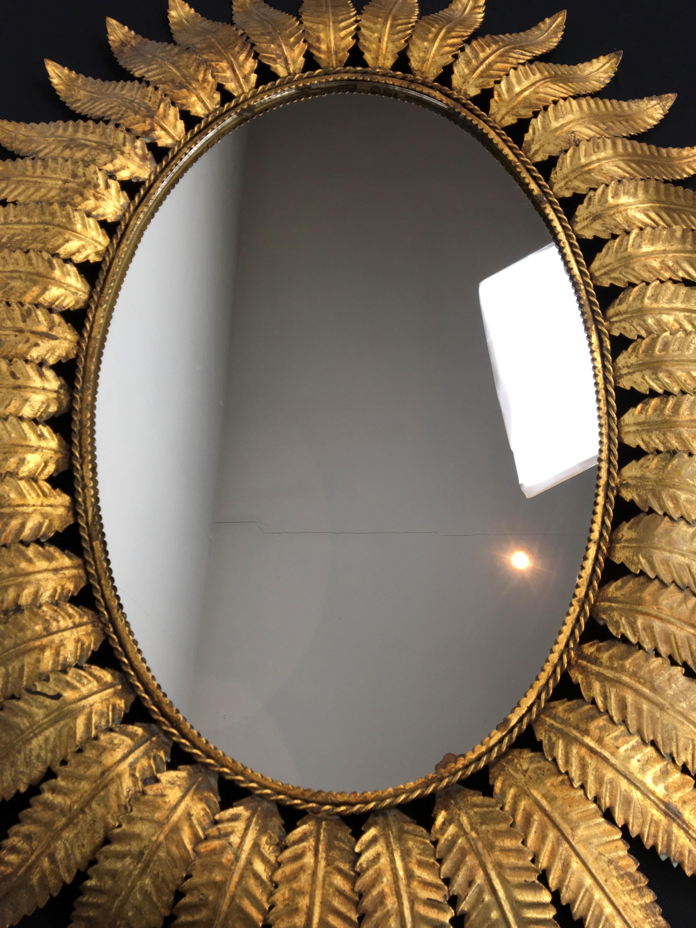 Gilded Metal Oval Mirror with Leaves, Spain 7