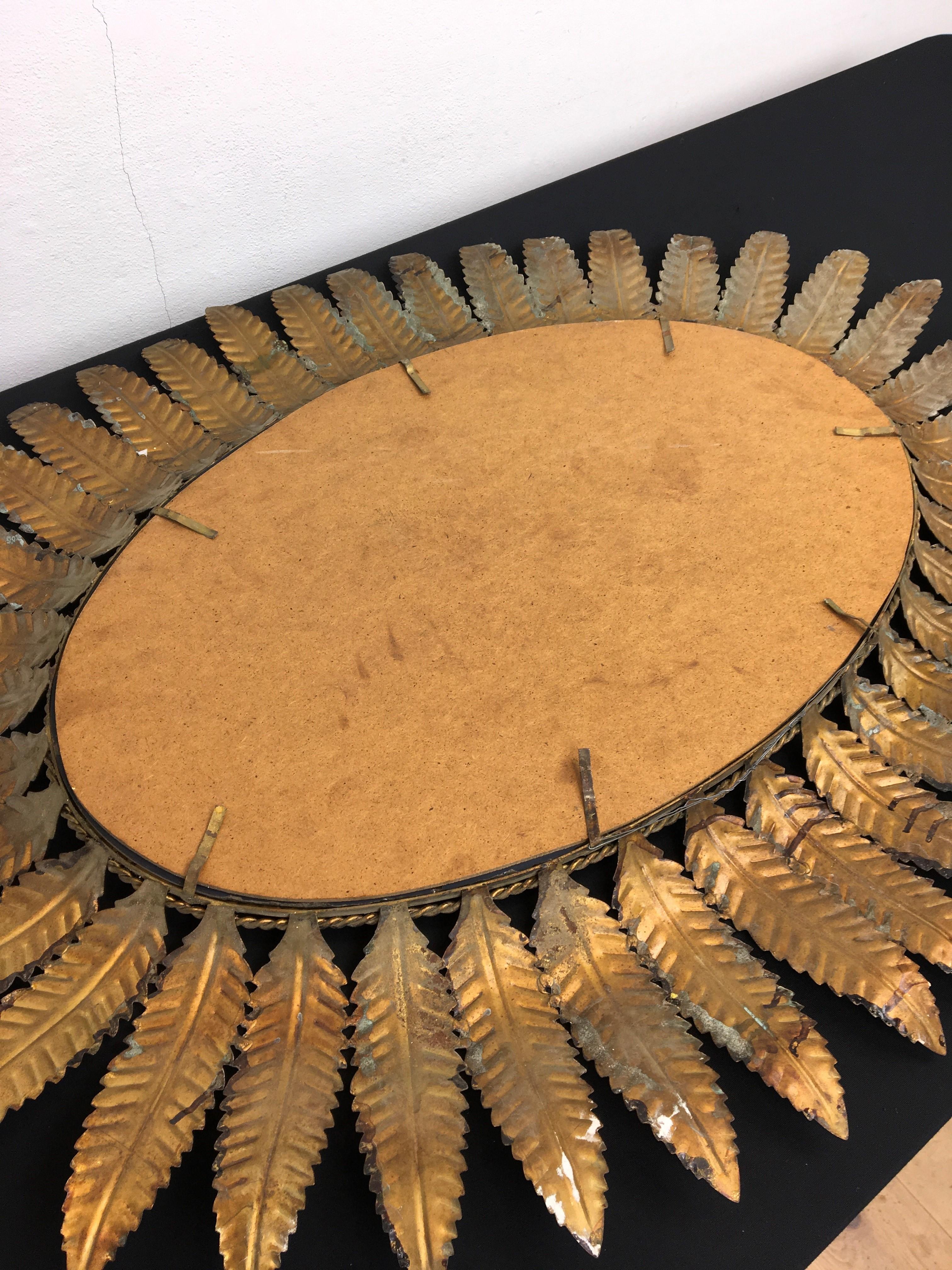Gilded Metal Oval Mirror with Leaves, Spain 8
