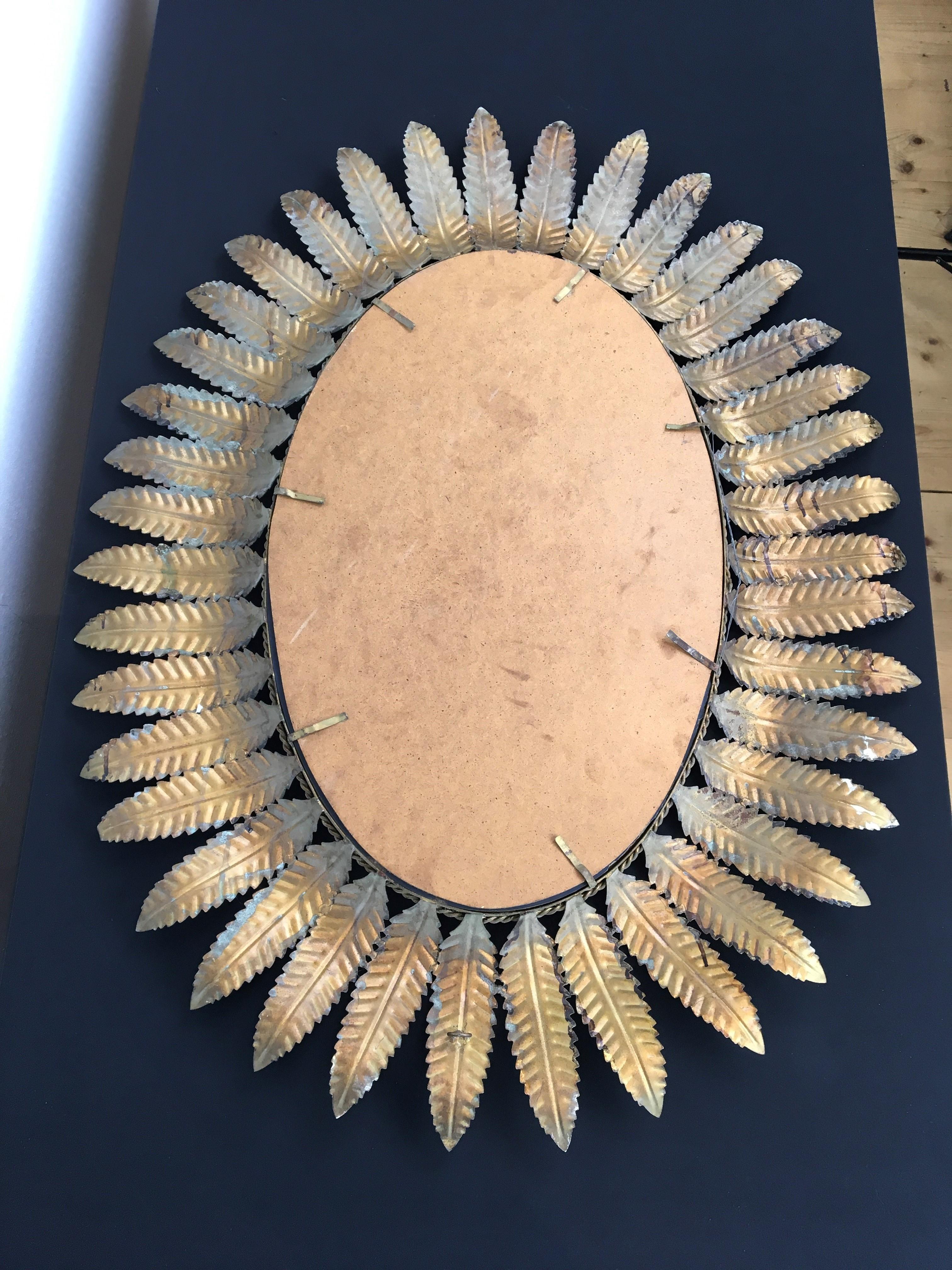 Gilded Metal Oval Mirror with Leaves, Spain 10