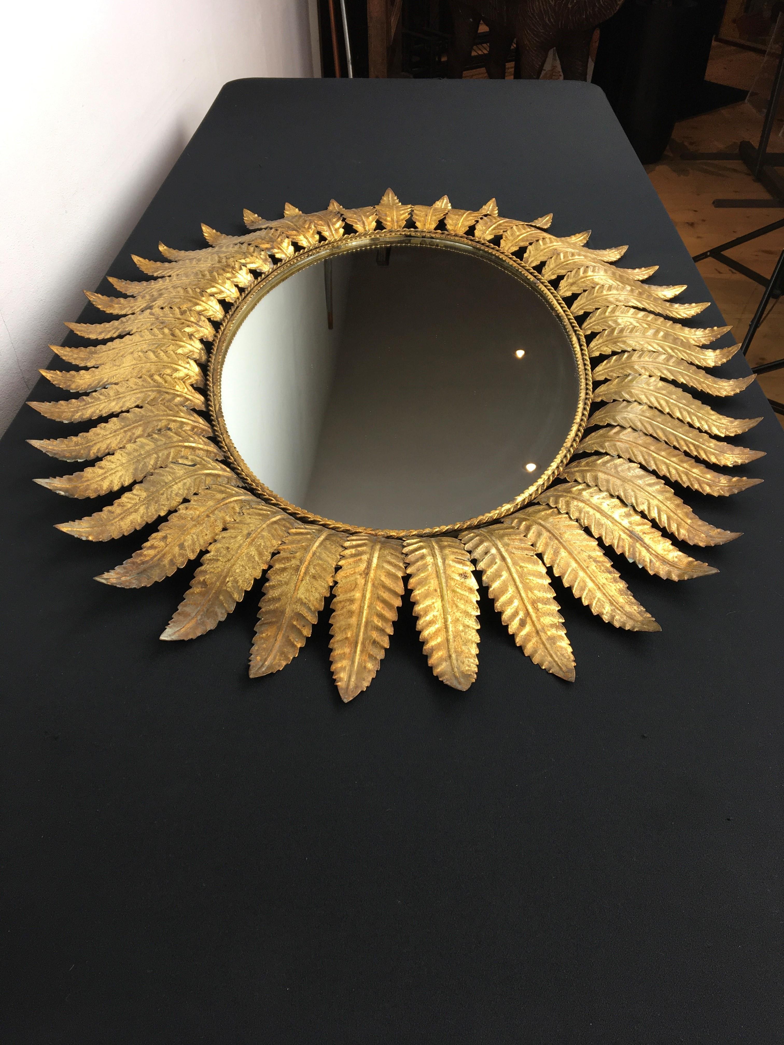 Gilded Metal Oval Mirror with Leaves, Spain 12