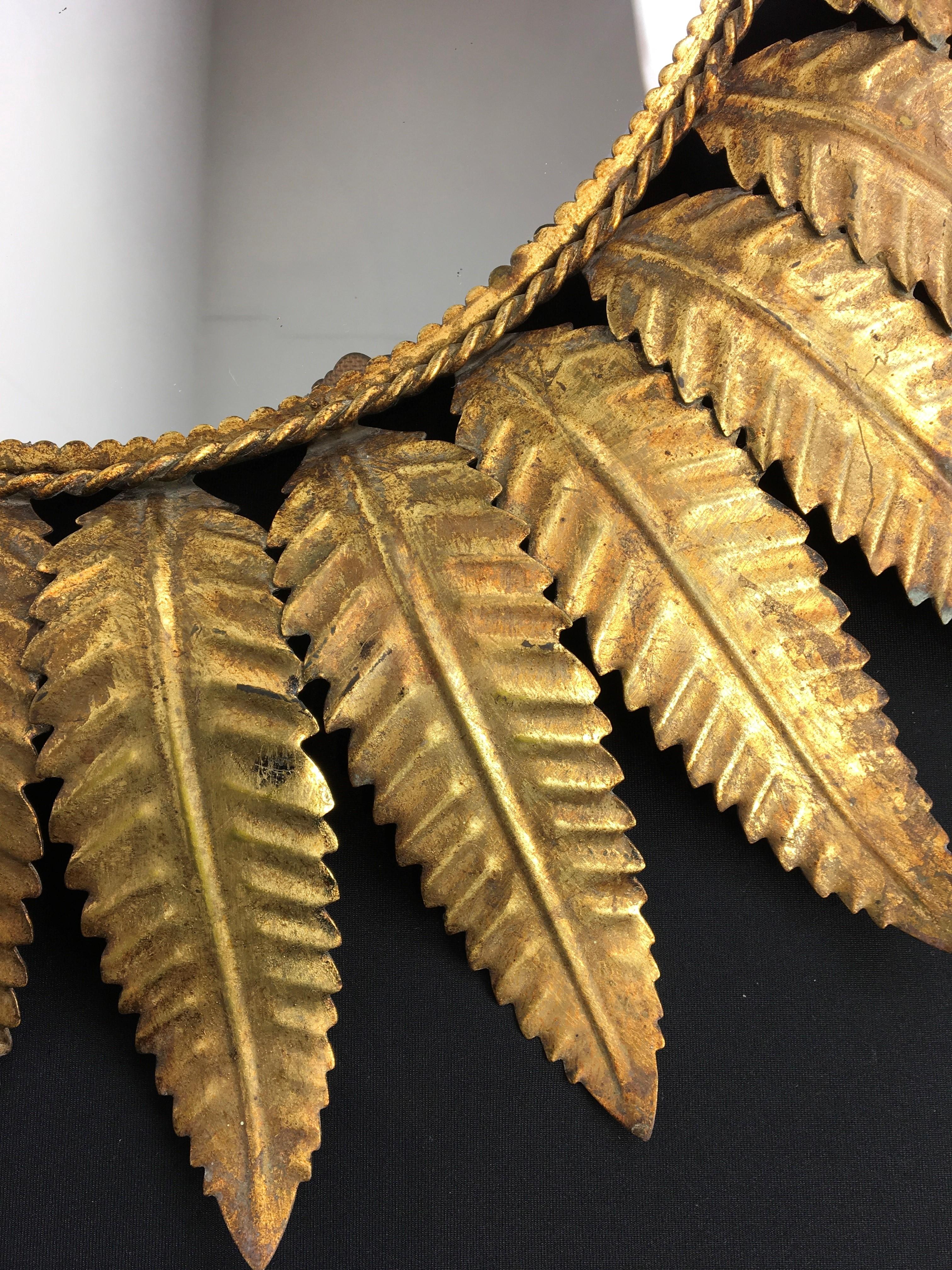 Gilded Metal Oval Mirror with Leaves, Spain 2