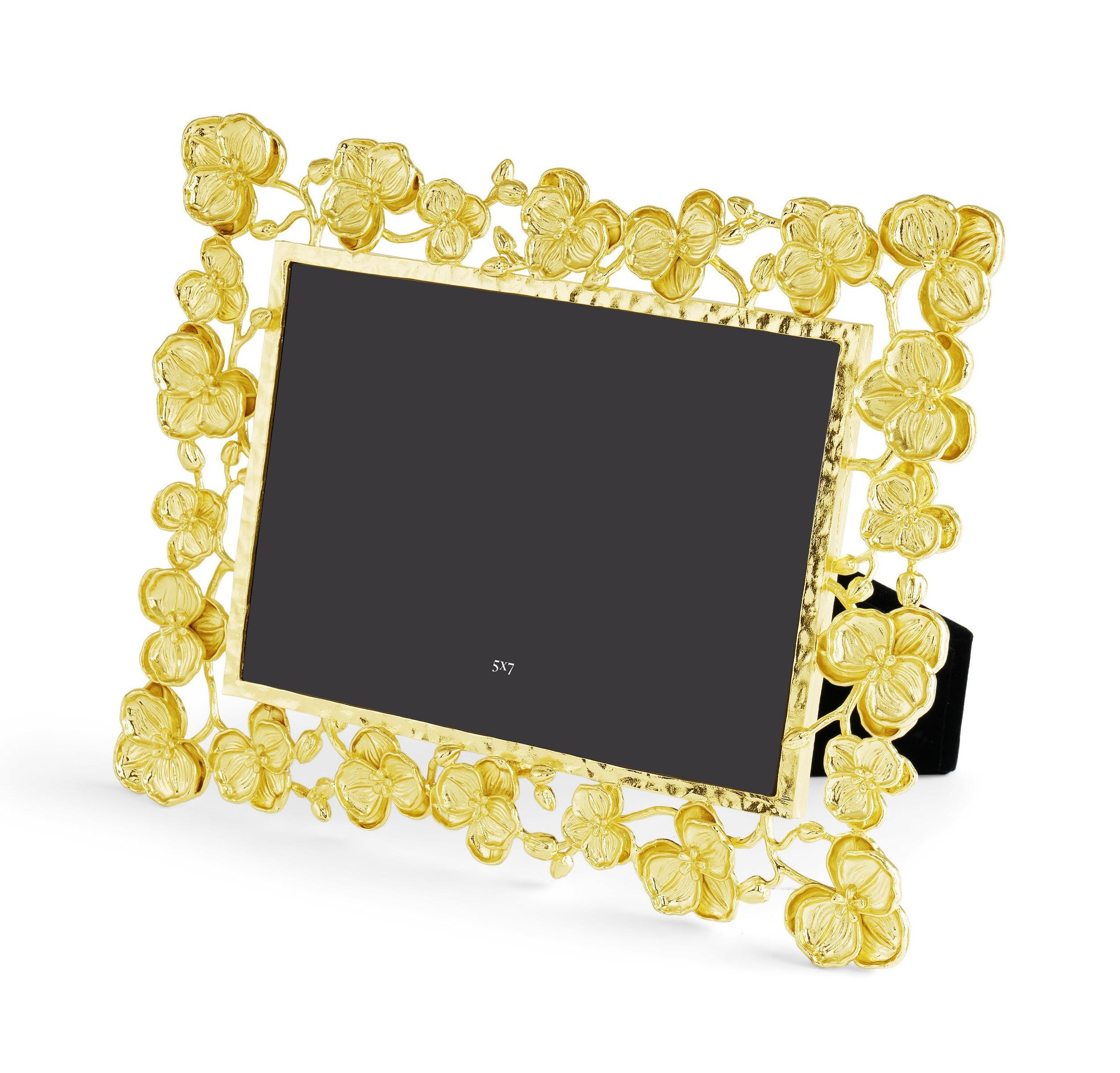 Marco de fotos de metal dorado con motivo de orquídeas. Moderno en venta