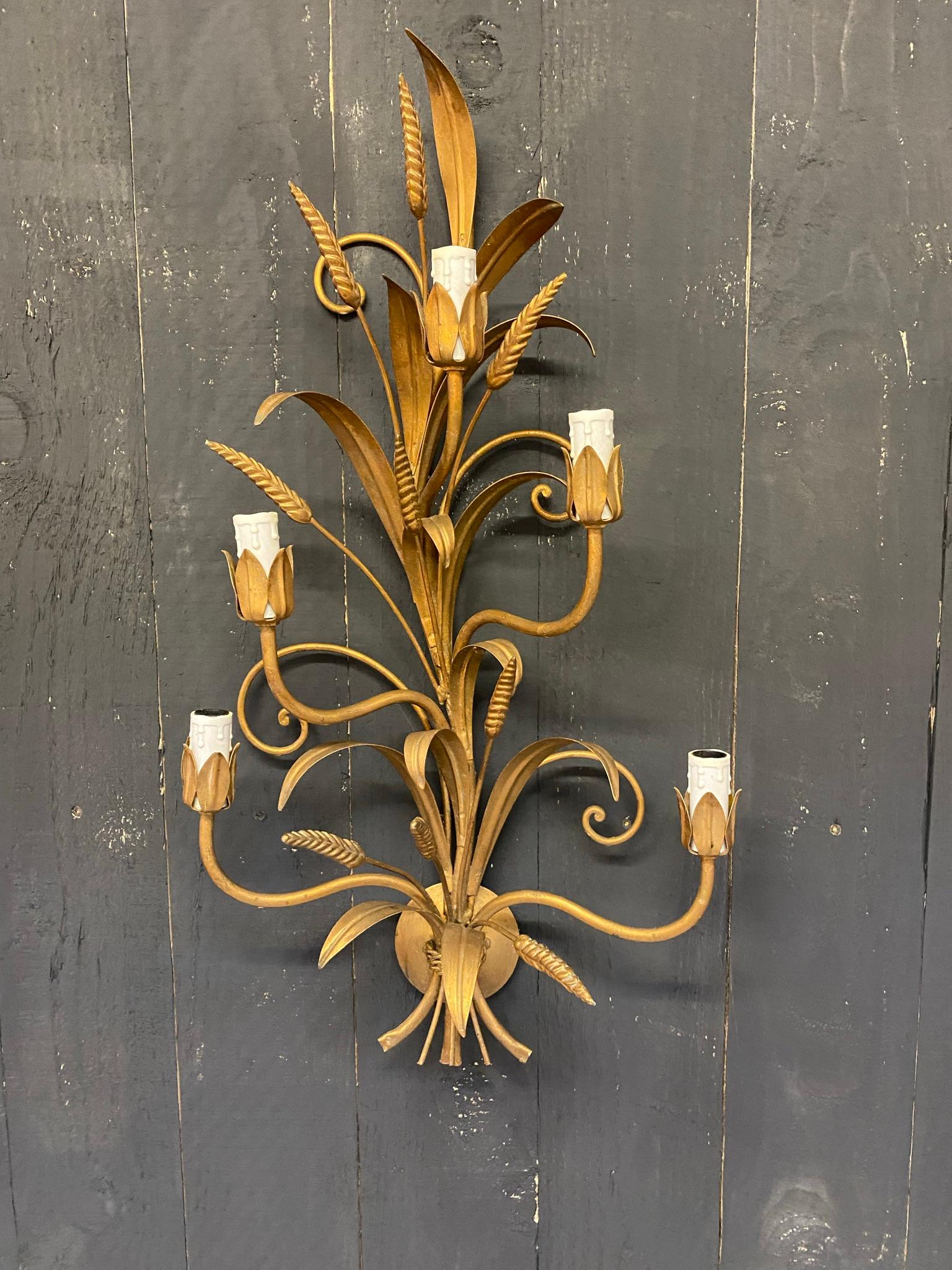 Mid-20th Century Gilded Metal Sconce 'Style Baguès', circa 1950 For Sale
