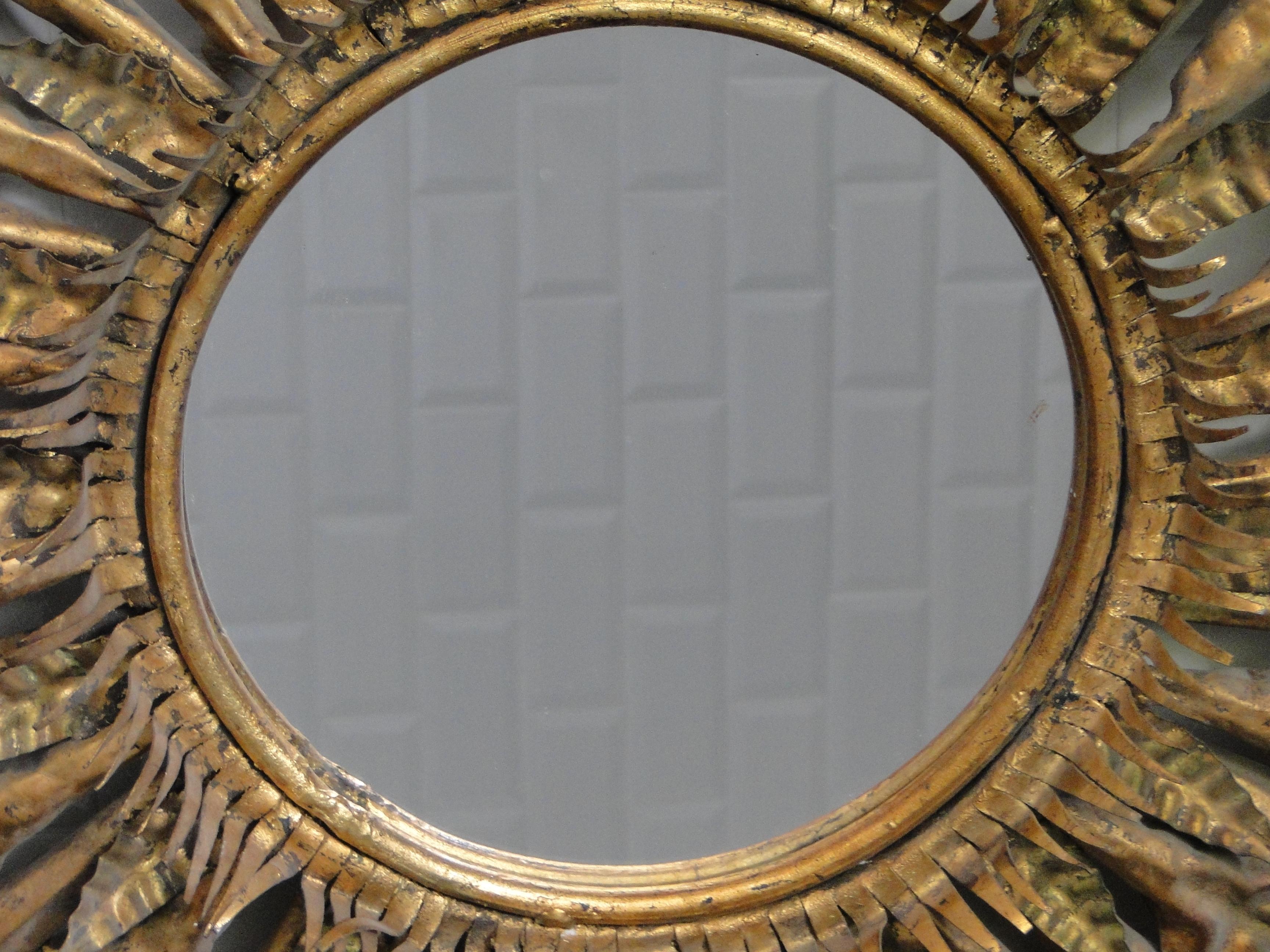 French Gilded Metal Sunburst Mirror, 20th Century For Sale