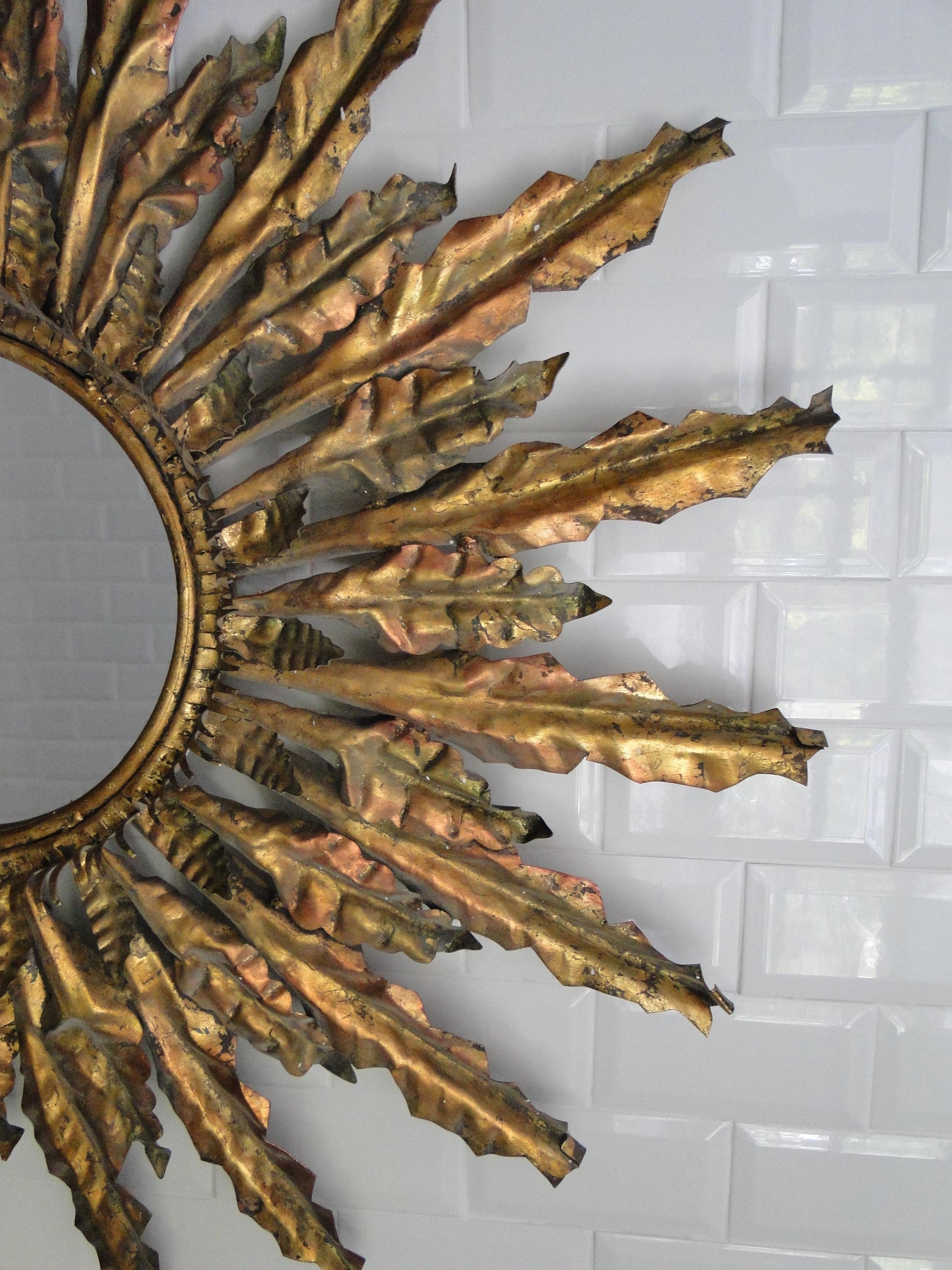 Gilded Metal Sunburst Mirror, 20th Century For Sale 2