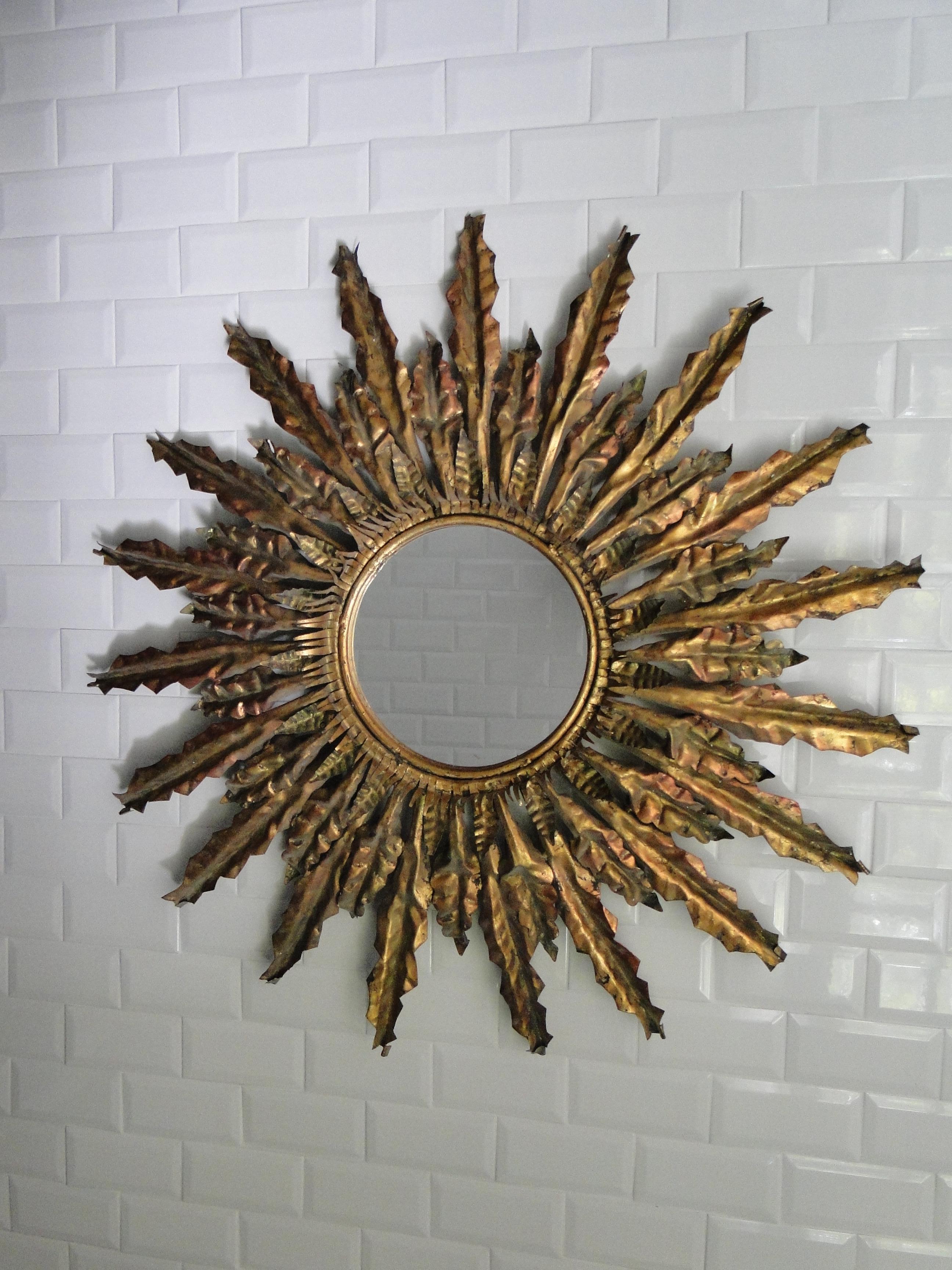 Gilded Metal Sunburst Mirror, 20th Century For Sale 3