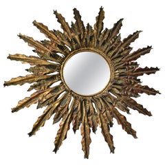 Gilded Metal Sunburst Mirror, 20th Century