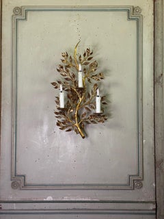 Gilded metal wall light, foliage, France circa 1950