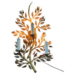 Gilded metal wall light, foliage, France circa 1950