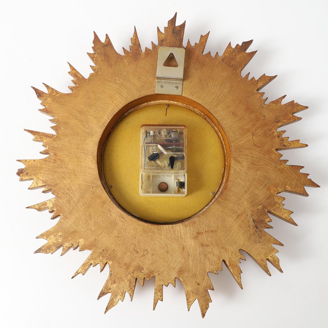 Gilded Mid-Century Sunburst Starburst Wall Clock Vedette France In Good Condition In Vienna, AT