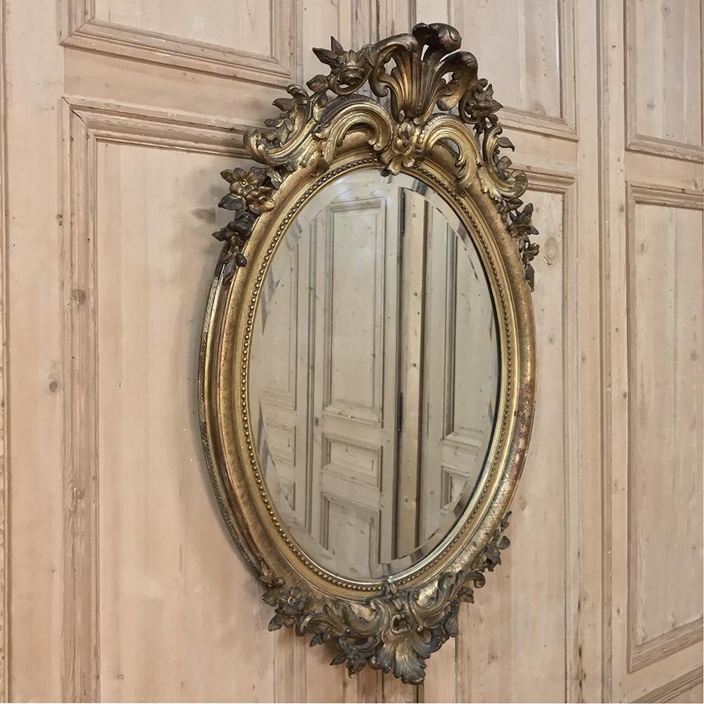 Beveled Gilded Mirror, 19th Century French Louis XVI Oval For Sale