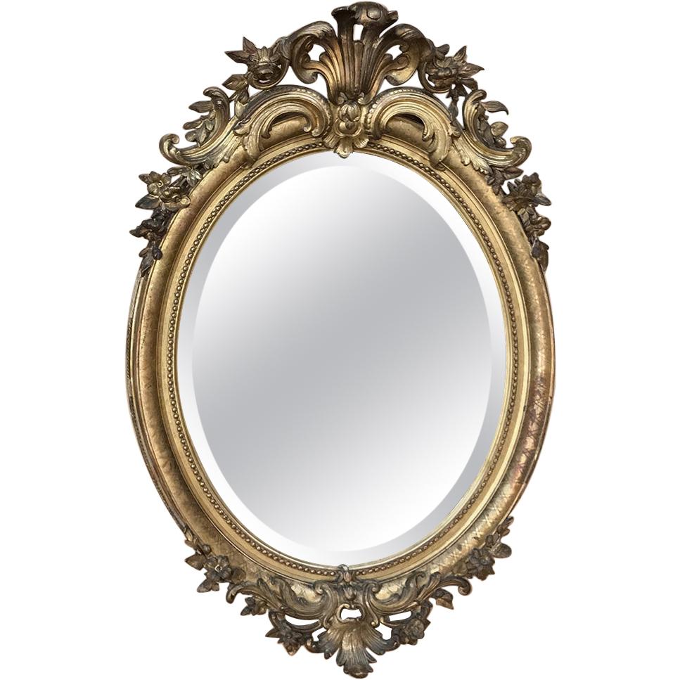 Gilded Mirror, 19th Century French Louis XVI Oval For Sale