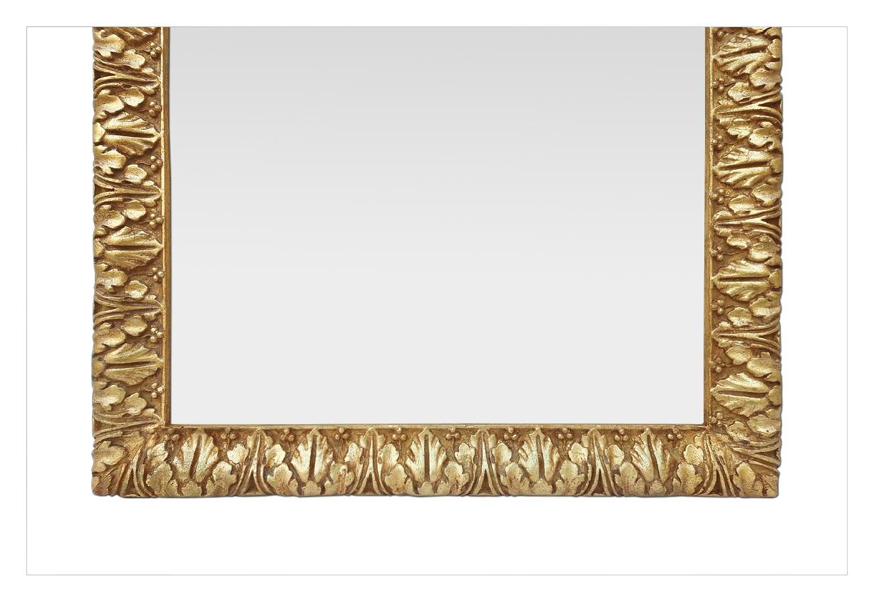 Patinated Gilded Mirror With Acanthus Leaf Decoration, 17th-century Italian Inspiration For Sale