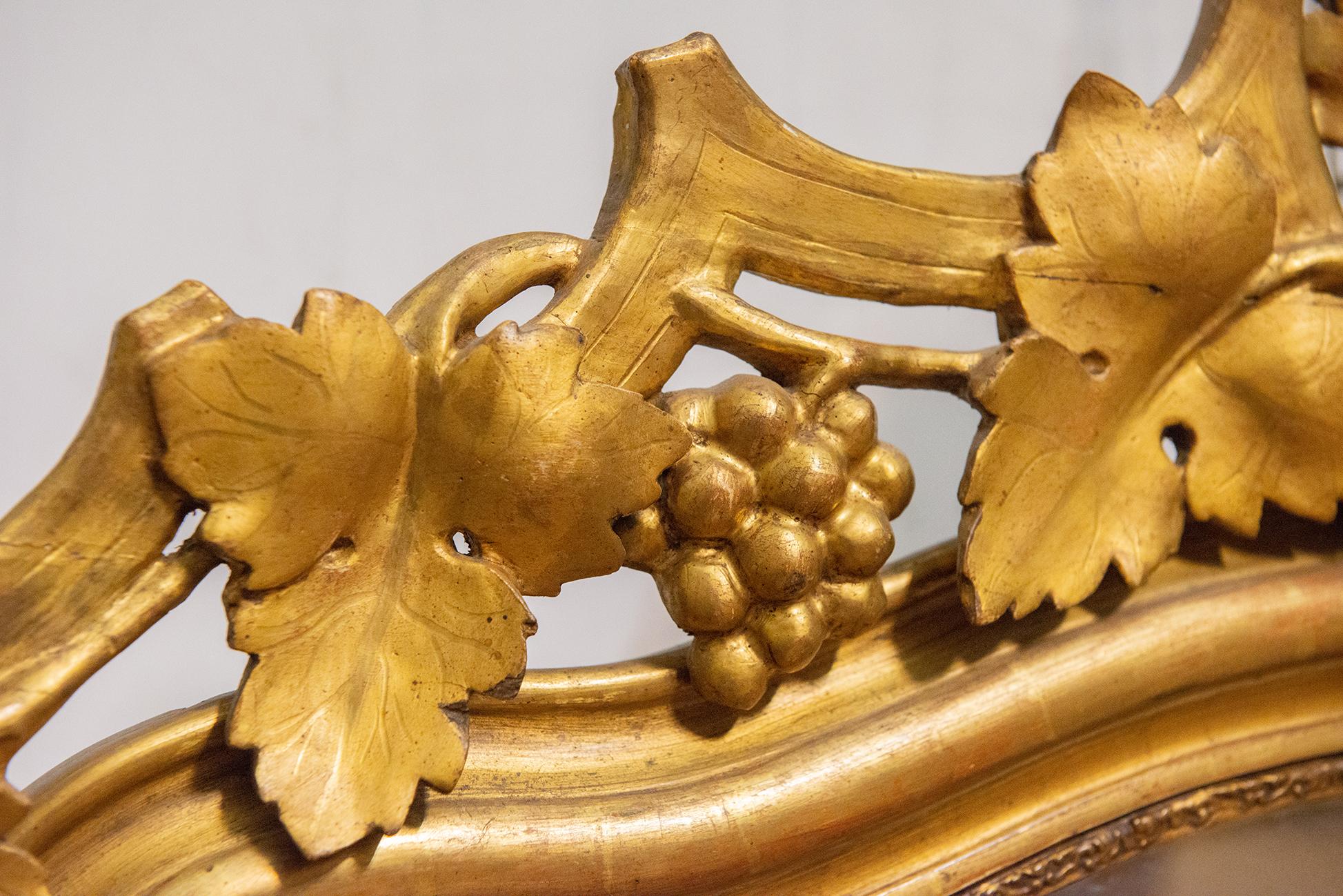 French Gilded Mirror with Grapes For Sale