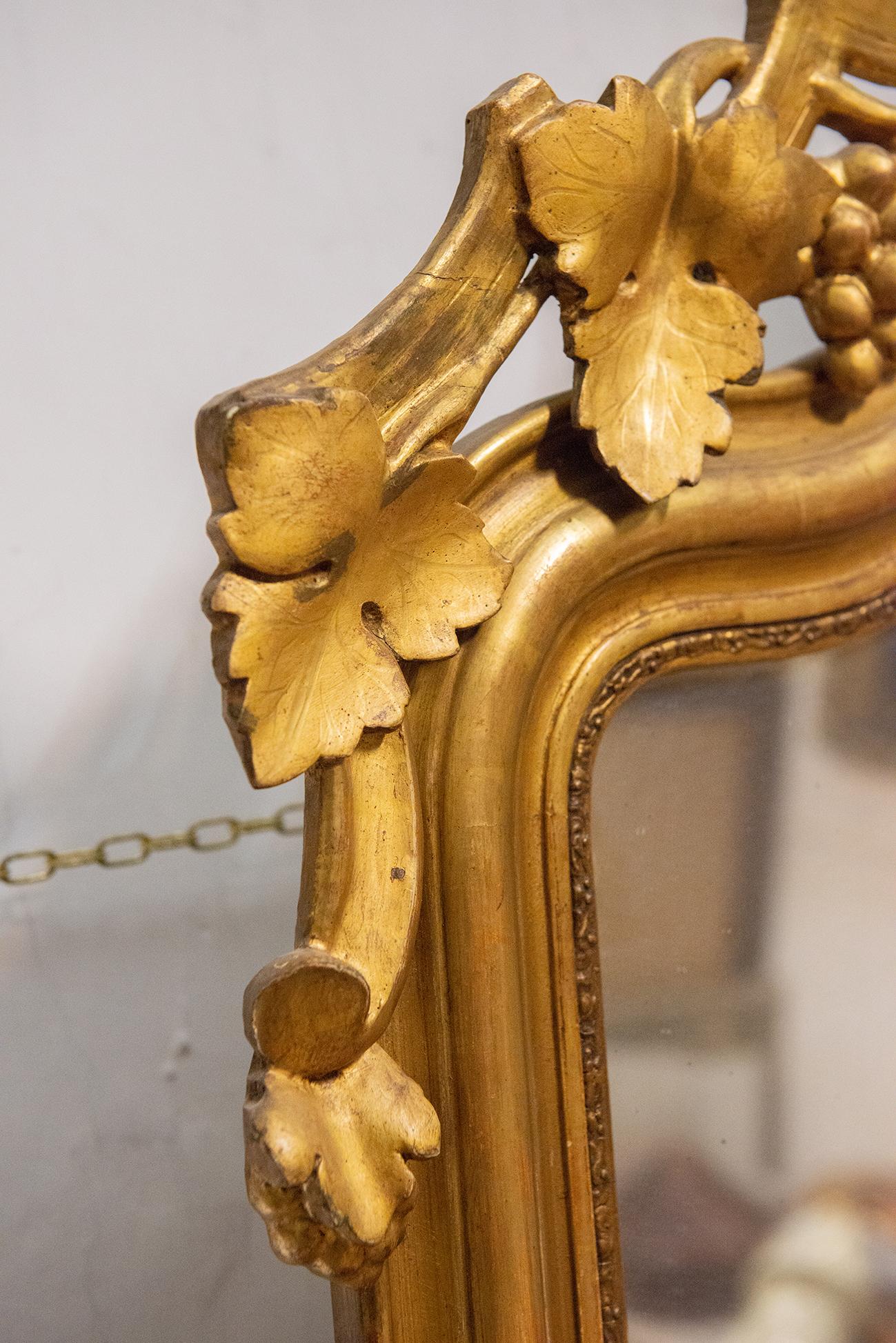 Gilt Gilded Mirror with Grapes For Sale