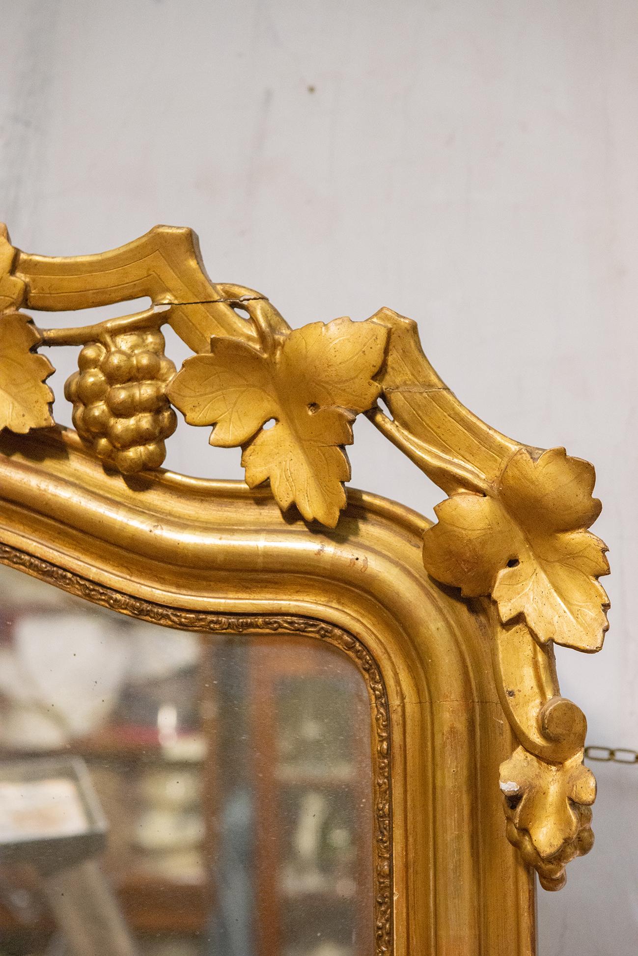 19th Century Gilded Mirror with Grapes For Sale
