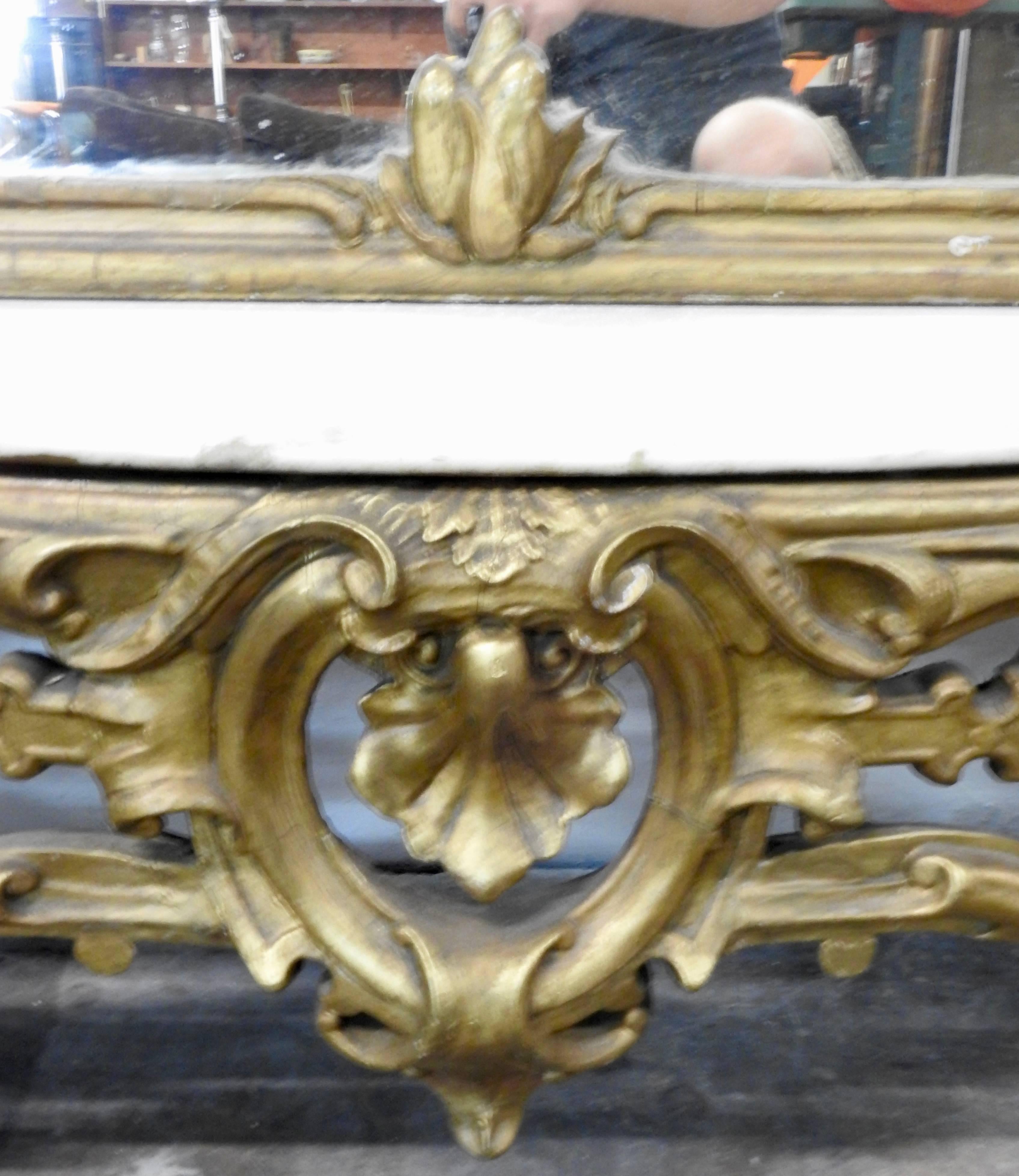 19th Century Gilded Mirror with Marble Top Pedestal For Sale